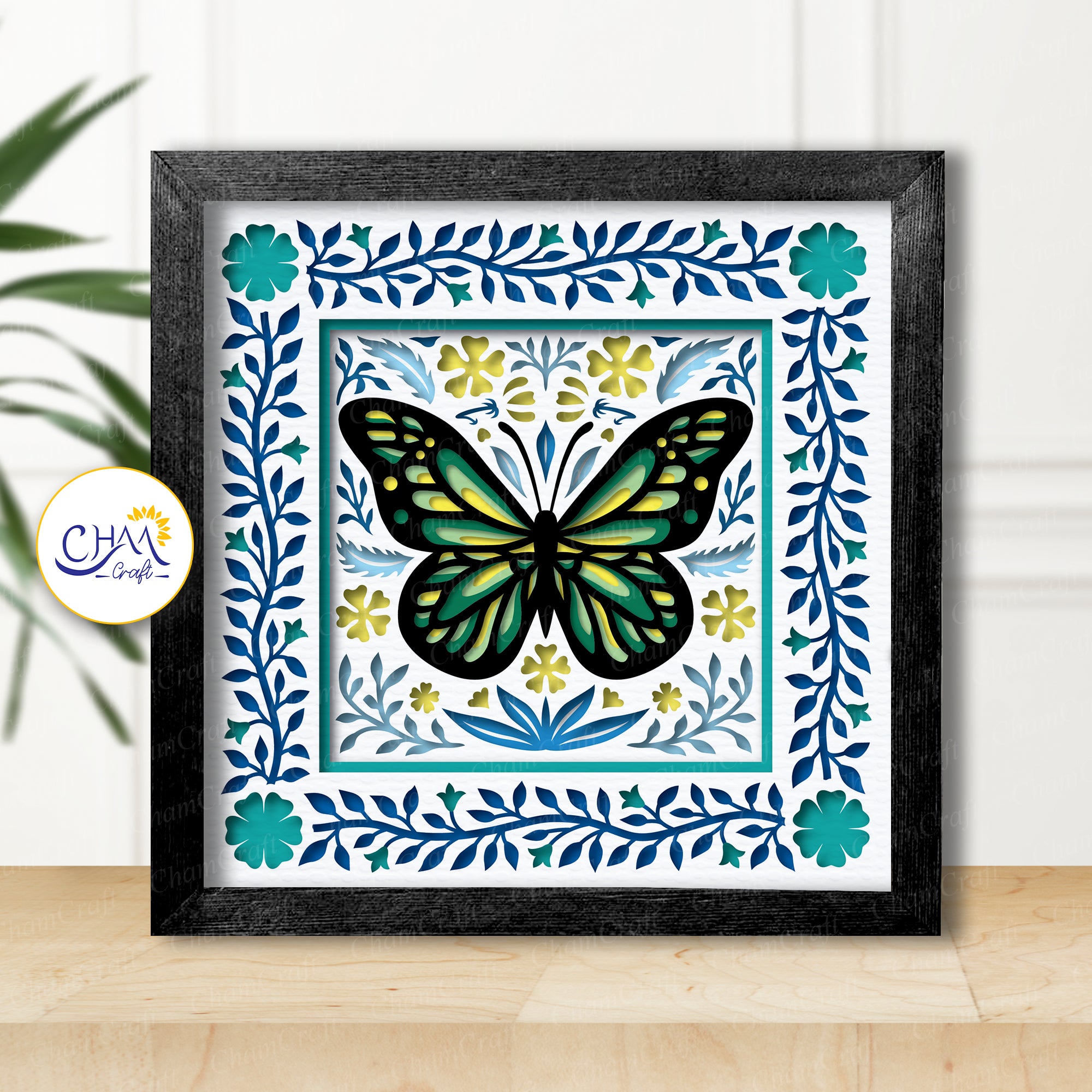 3D Butterfly Floral Shadow Box SVG Paper Cut Template