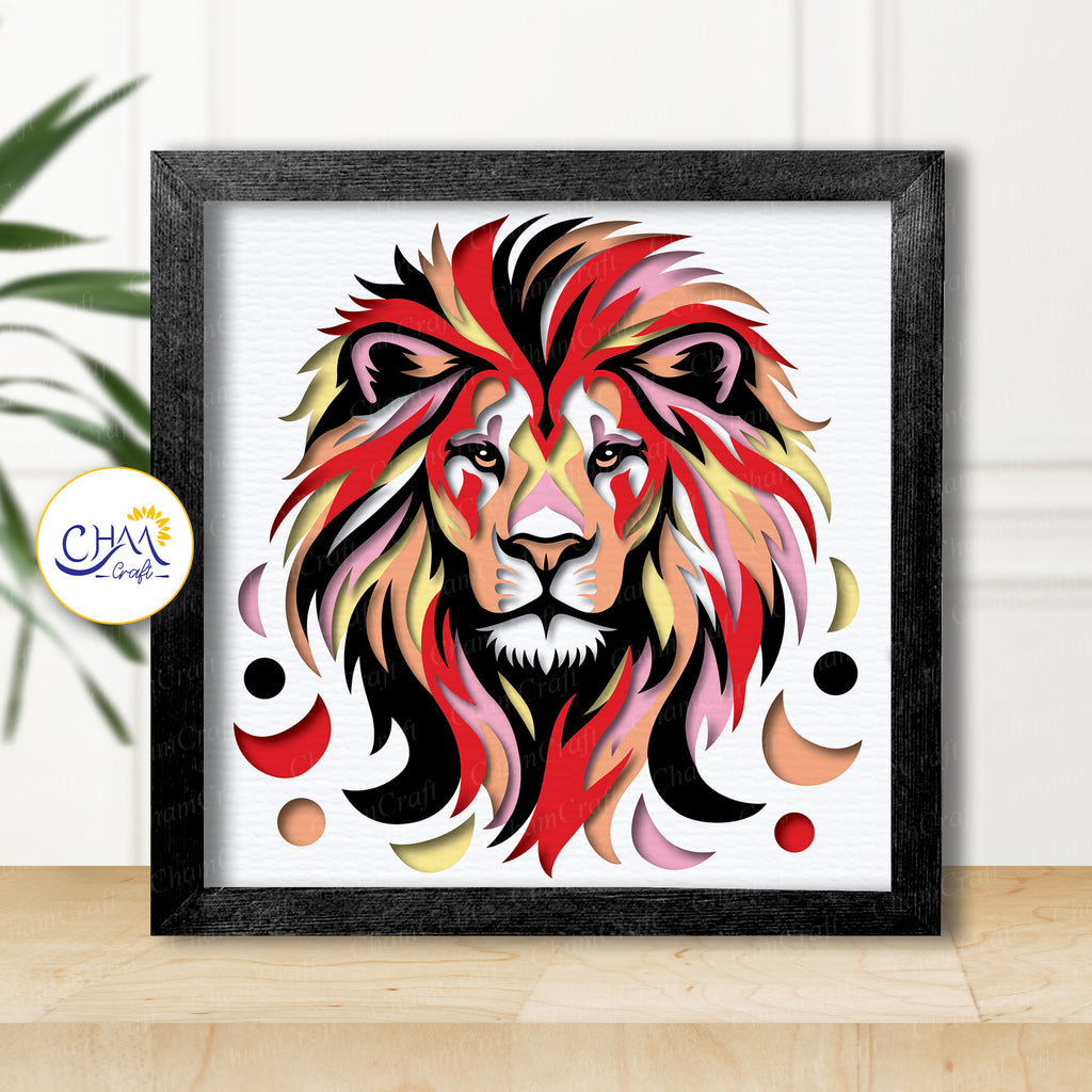 3D Lion Shadow Box SVG Paper Cut Template