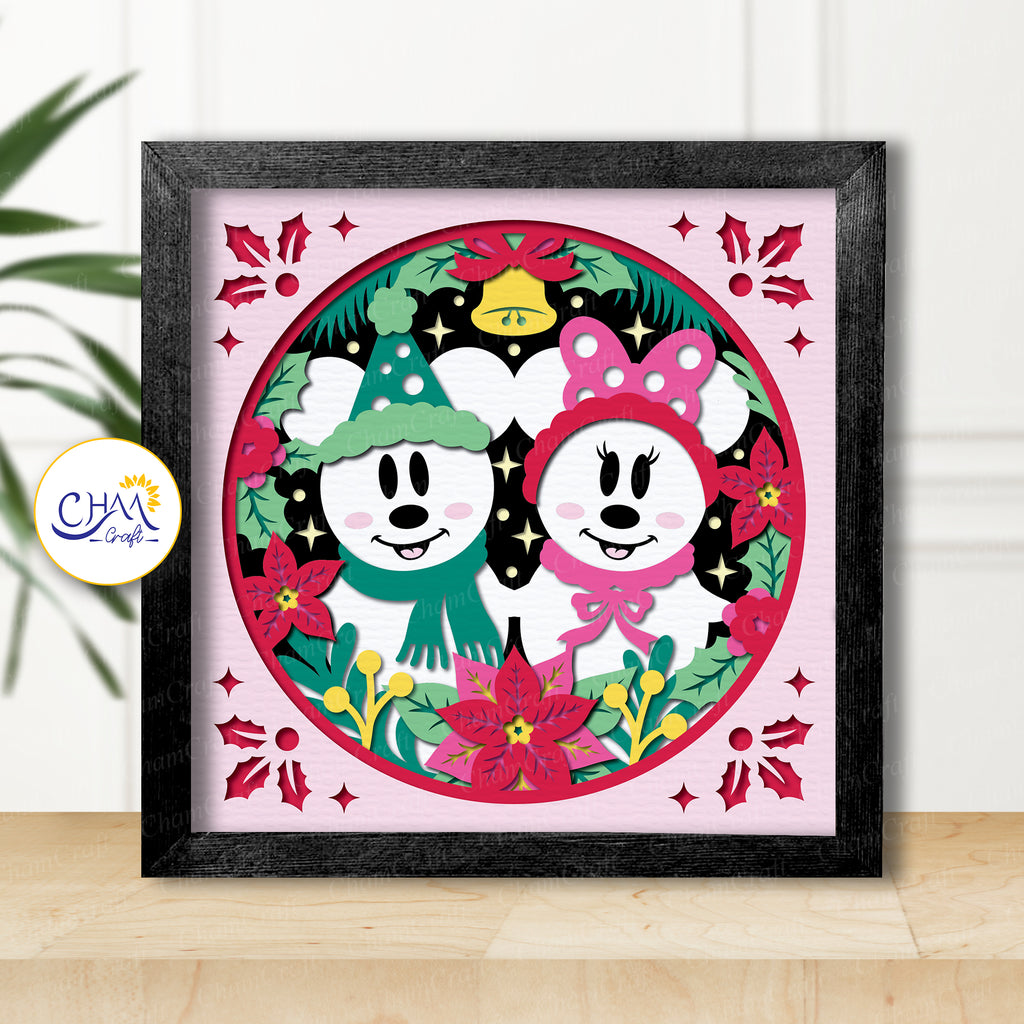 3D Snowman Couple Shadow Box SVG Paper Cut Template