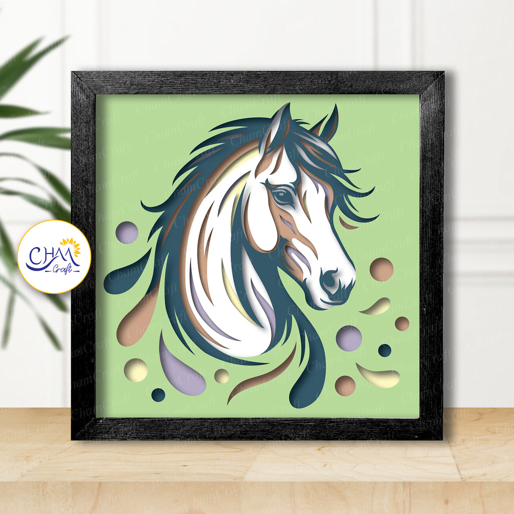3D Horse Shadow Box SVG Paper Cut Template