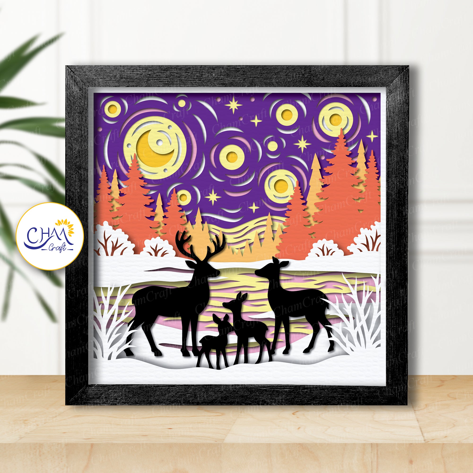 3D Winter Deer Shadow Box SVG Paper Cut Template