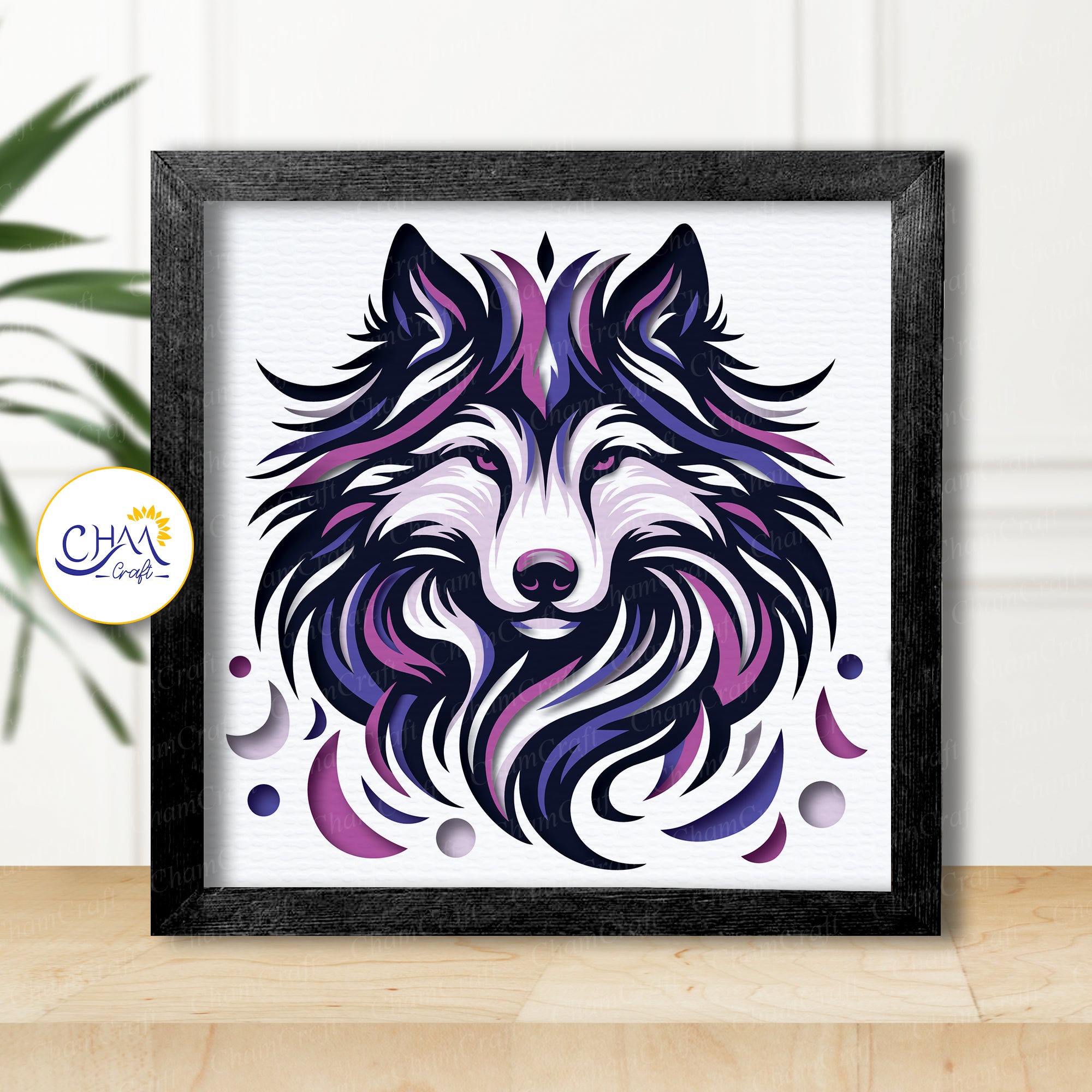 3D Arctic Wolf Shadow Box SVG Paper Cut Template