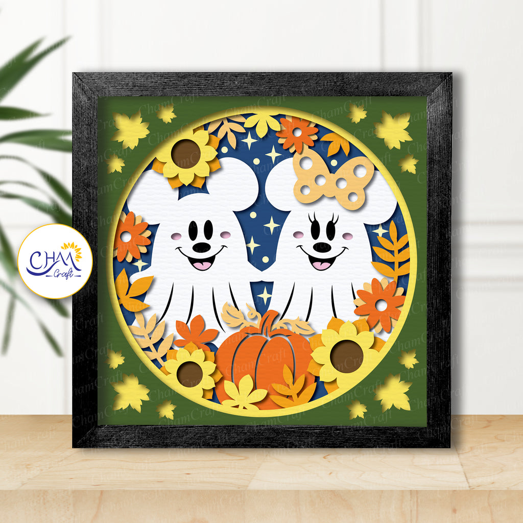 3D Couple Ghost Shadow Box SVG Paper Cut Template