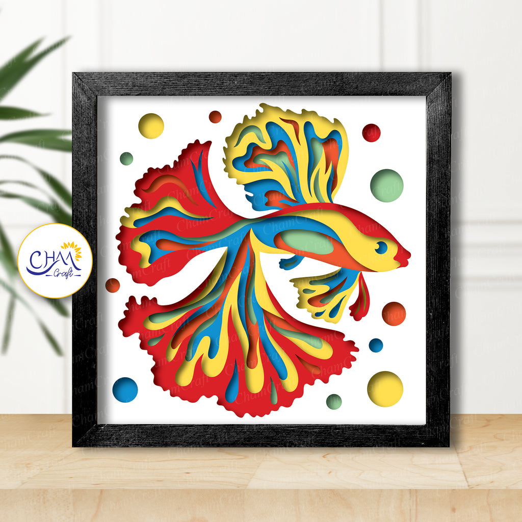 3D Betta Fish Shadow Box SVG Paper Cut Template