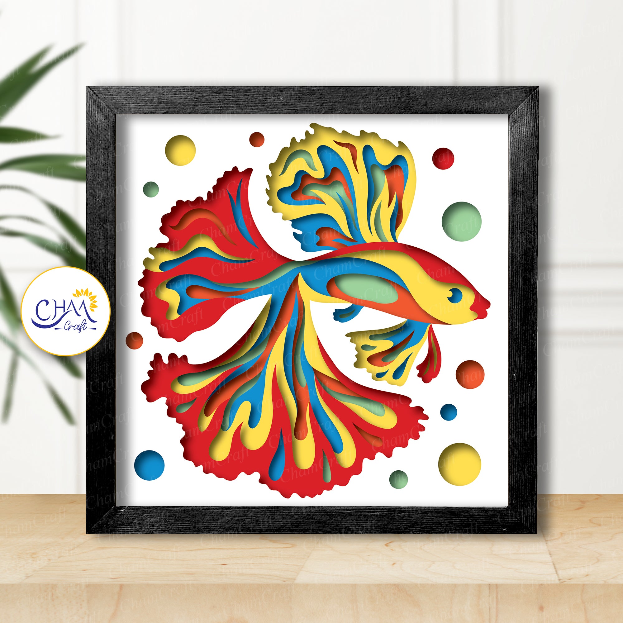 3D Betta Fish Shadow Box SVG Paper Cut Template