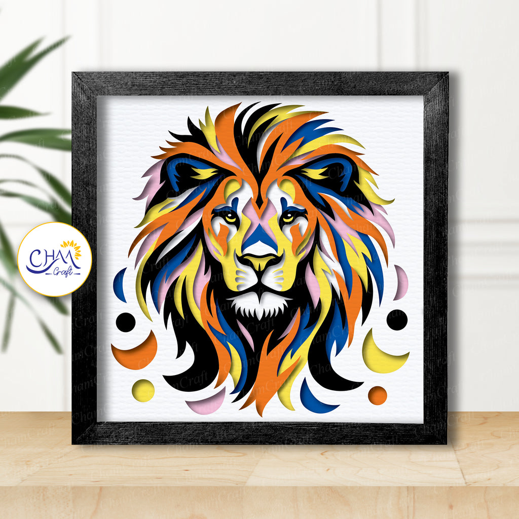 3D Lion Shadow Box SVG Paper Cut Template