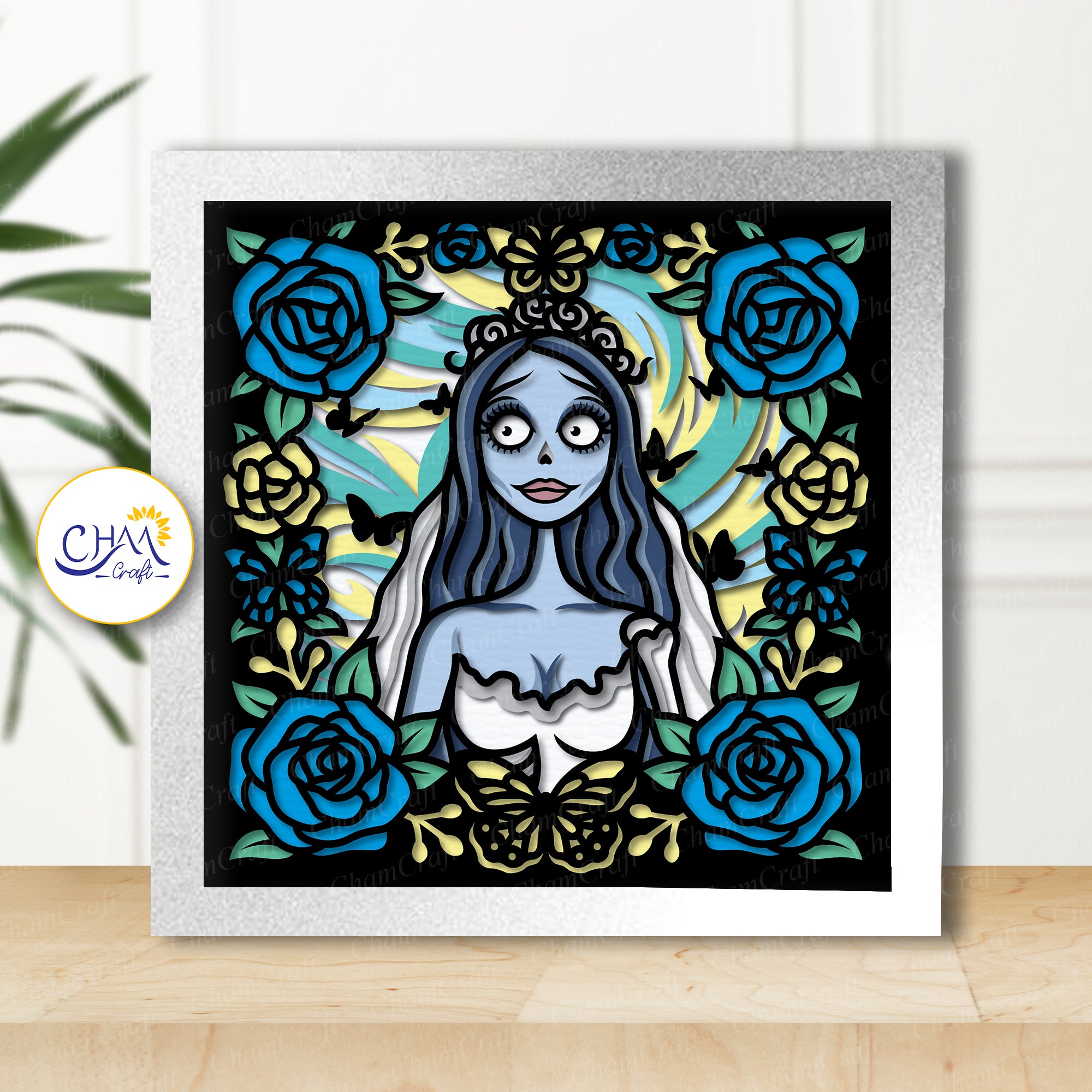 3D Halloween Bride Shadow Box SVG Paper Cut Template