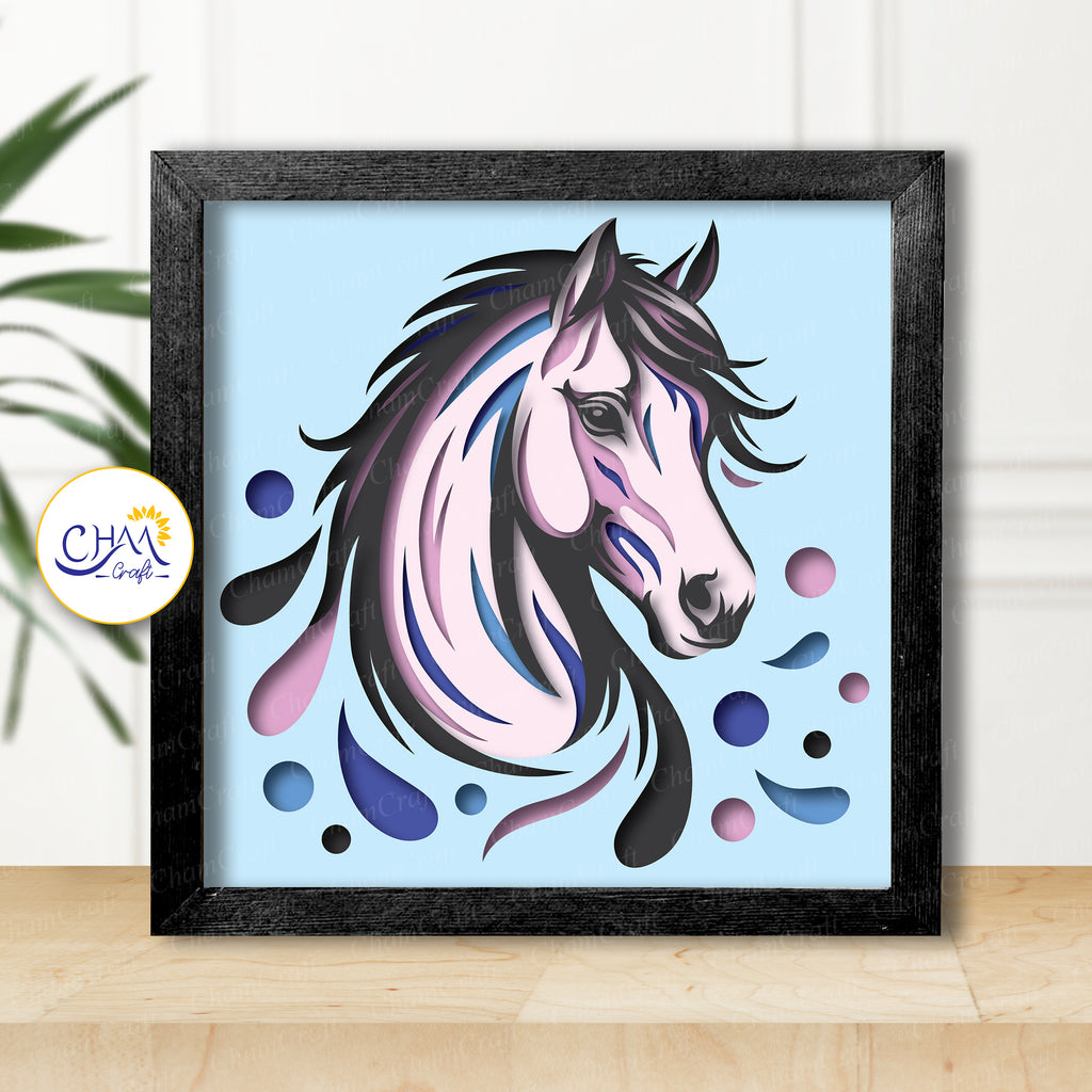 3D Horse Shadow Box SVG Paper Cut Template