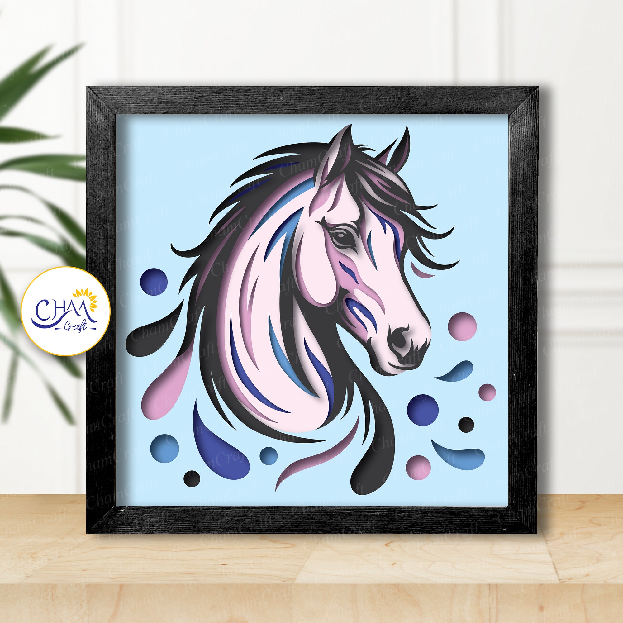 3D Horse Shadow Box SVG Paper Cut Template