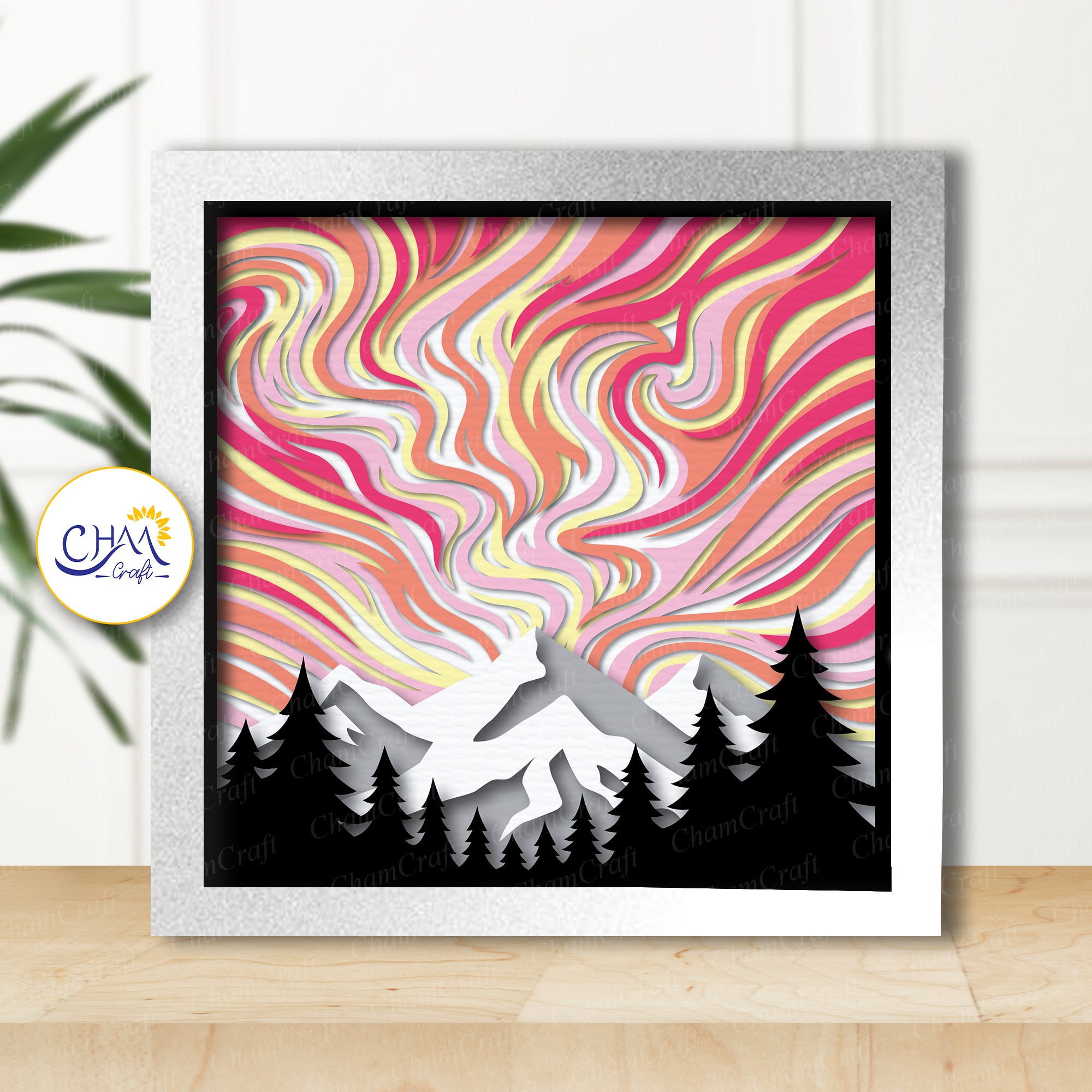 3D Northern Light Shadow Box SVG Paper Cut Template