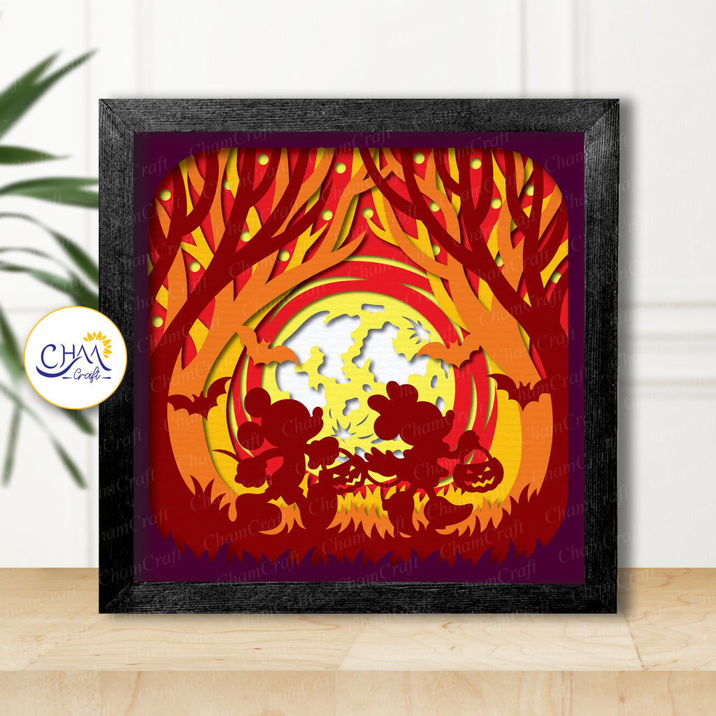 3D Halloween Scene Shadow Box SVG Paper Cut Template