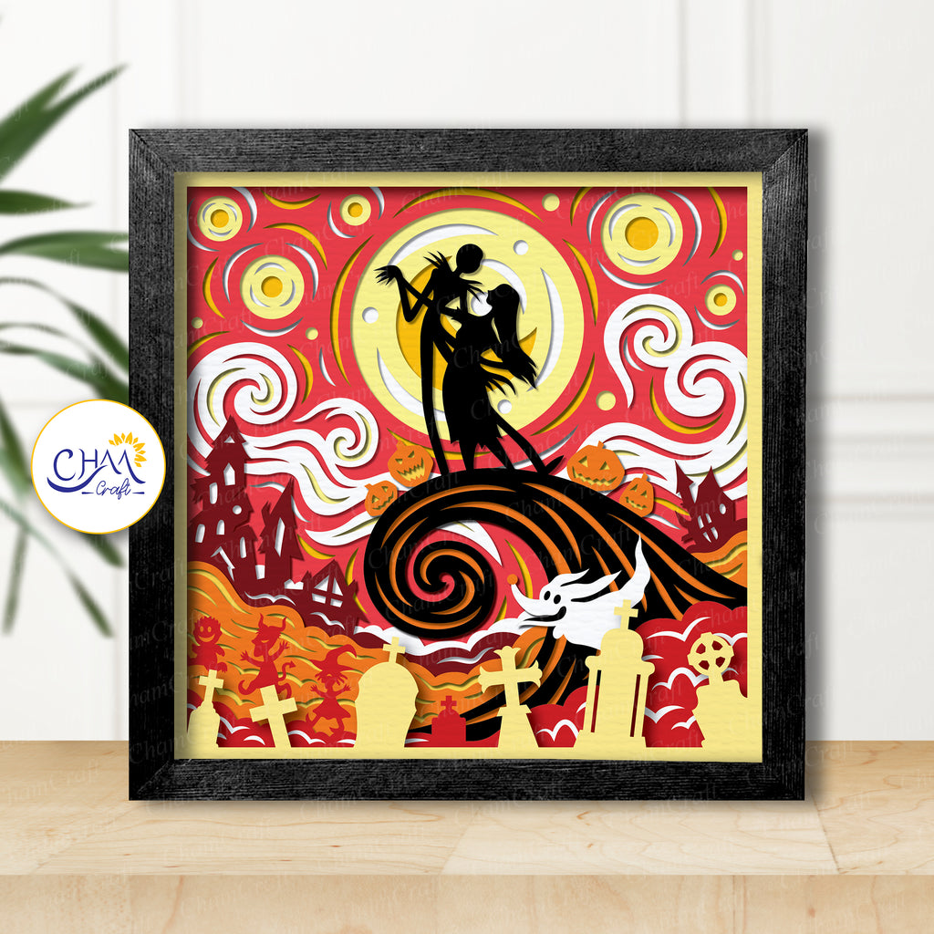 3D Nightmare Before Christmas 2 Shadow Box SVG Paper Cut Template