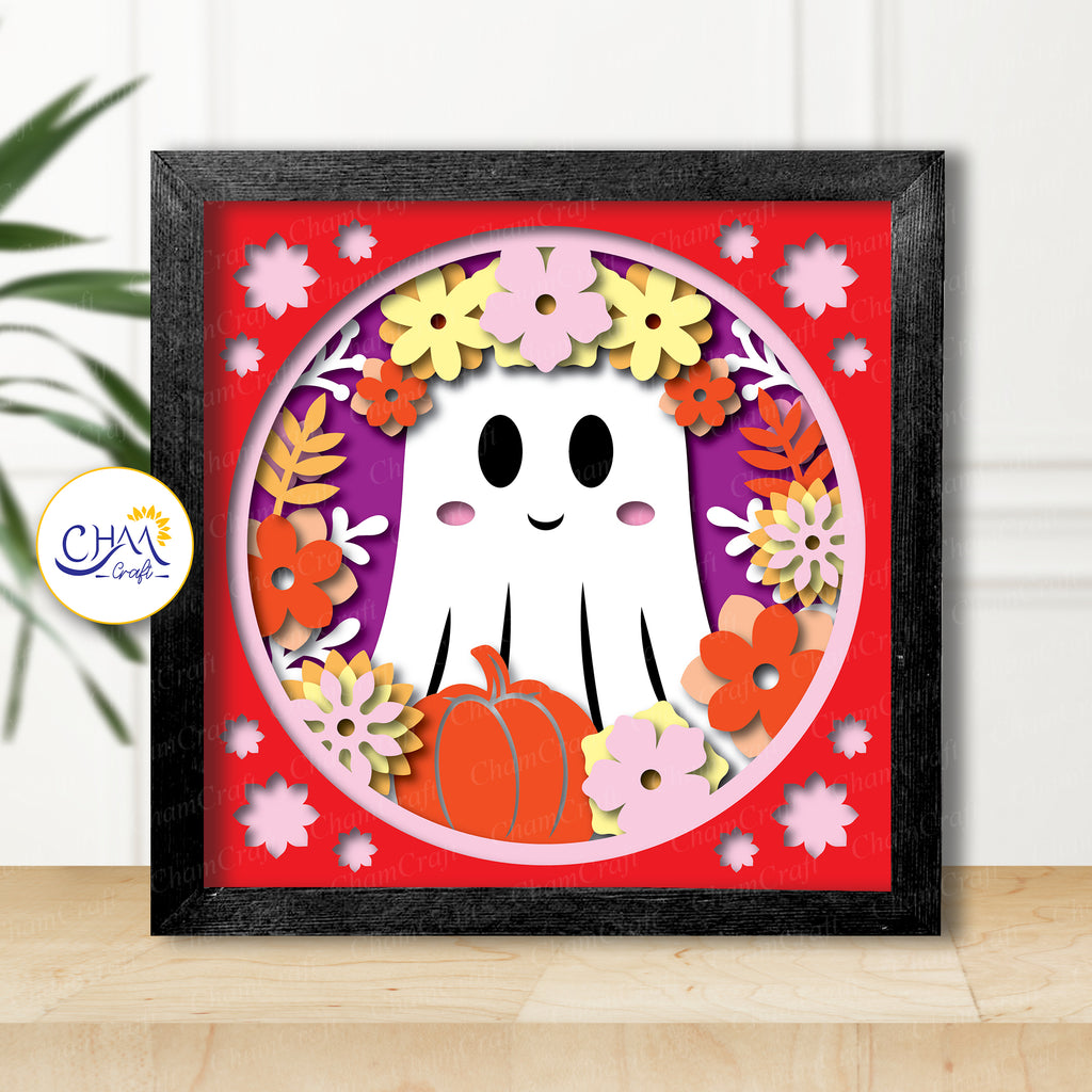 3D Floral Ghost Shadow Box SVG Paper Cut Template