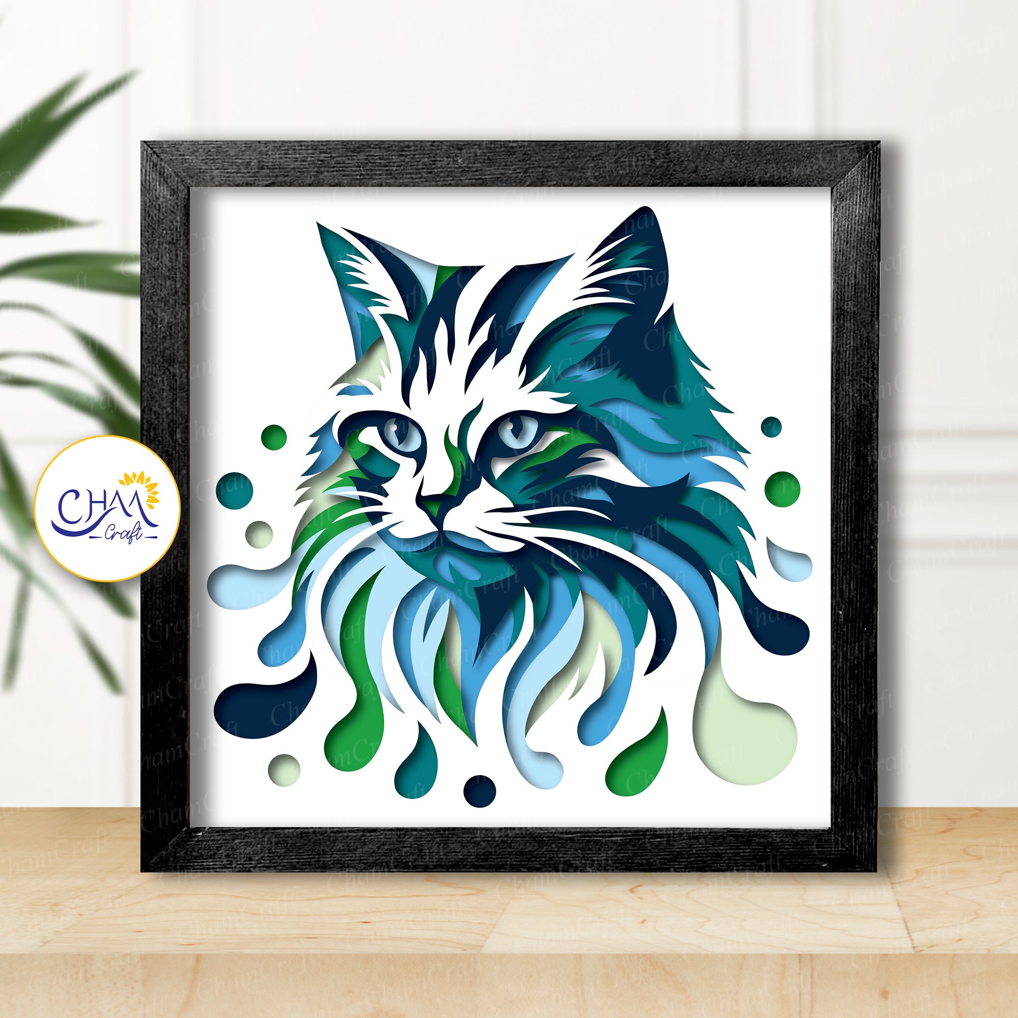 3D Cat Shadow Box SVG Paper Cut Template