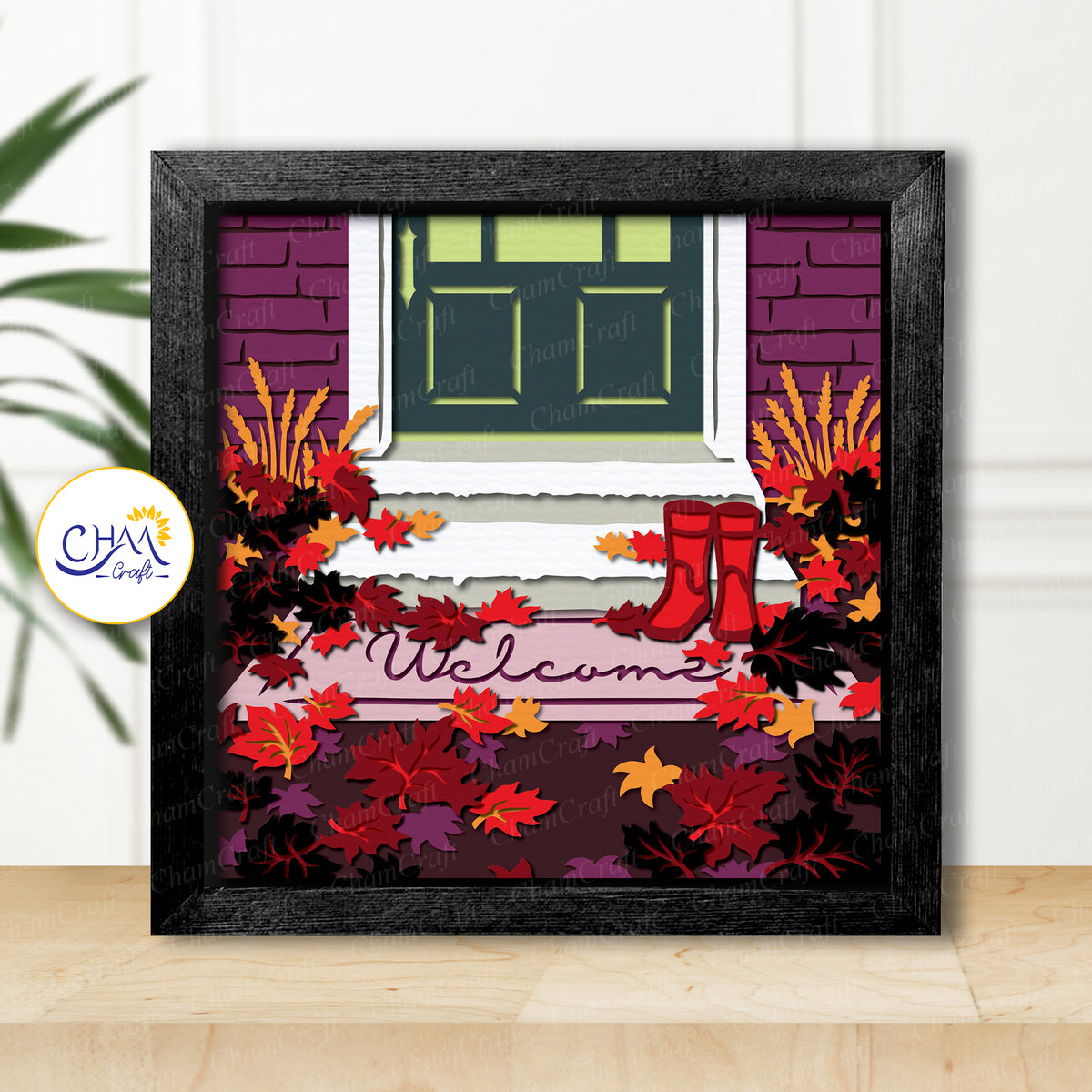 3D Welcome Autumn Shadow Box SVG Paper Cut Template