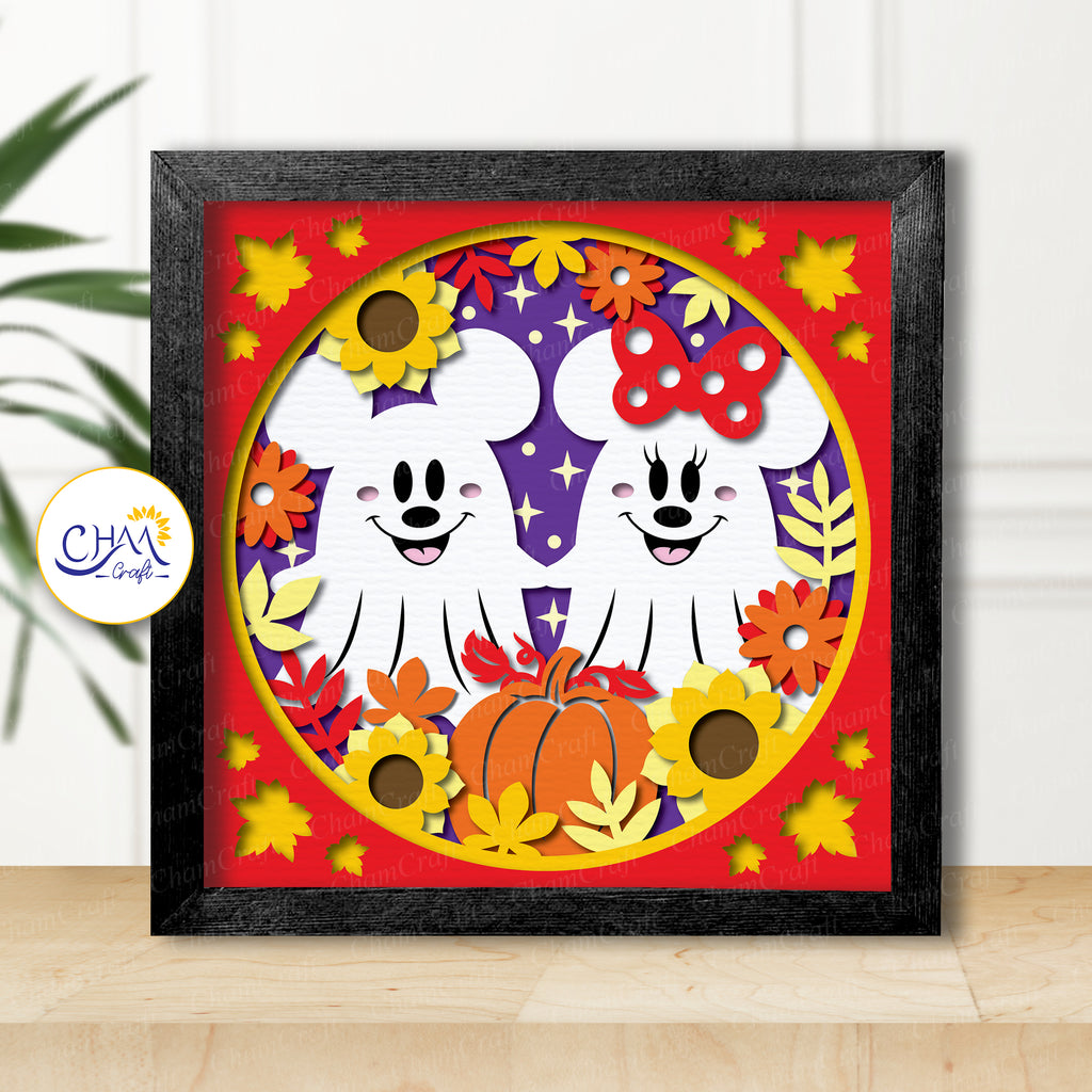 3D Couple Ghost Shadow Box SVG Paper Cut Template