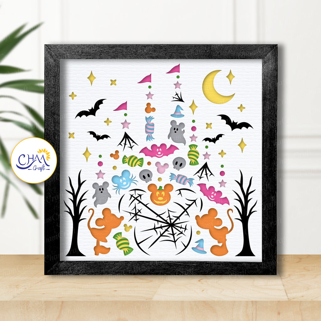 3D Halloween Castle Shadow Box SVG Paper Cut Template