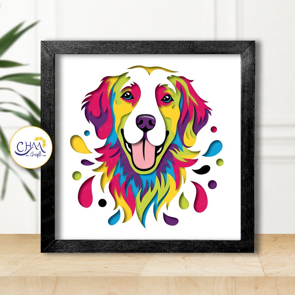 3D Golden Retriever Shadow Box SVG Paper Cut Template