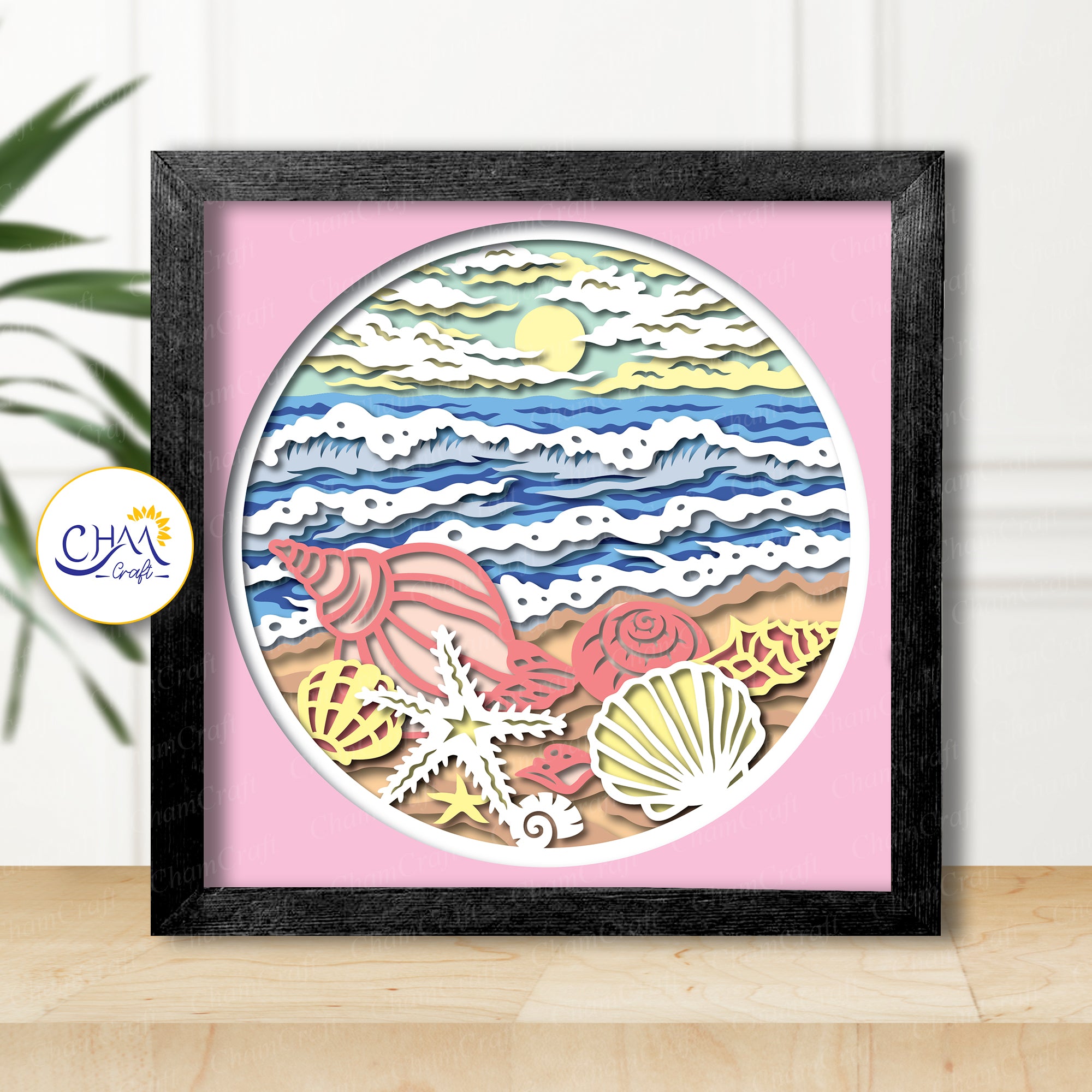 3D Beach and Seashells Shadow Box SVG Paper Cut Template