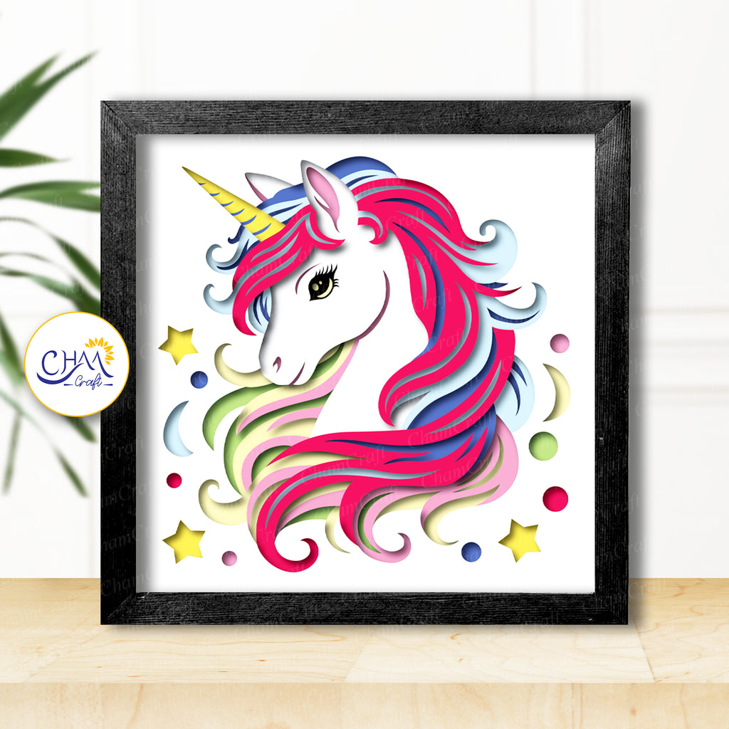 3D Unicorn Shadow Box SVG Paper Cut Template