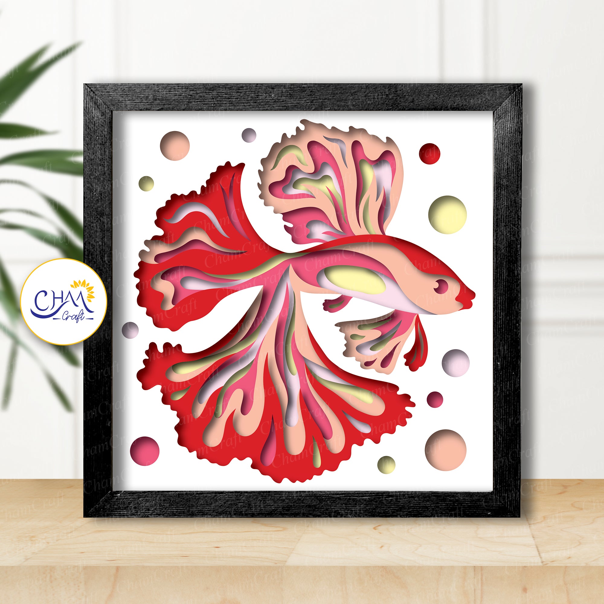 3D Betta Fish Shadow Box SVG Paper Cut Template