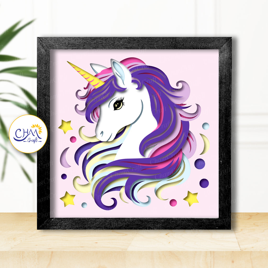3D Unicorn Shadow Box SVG Paper Cut Template