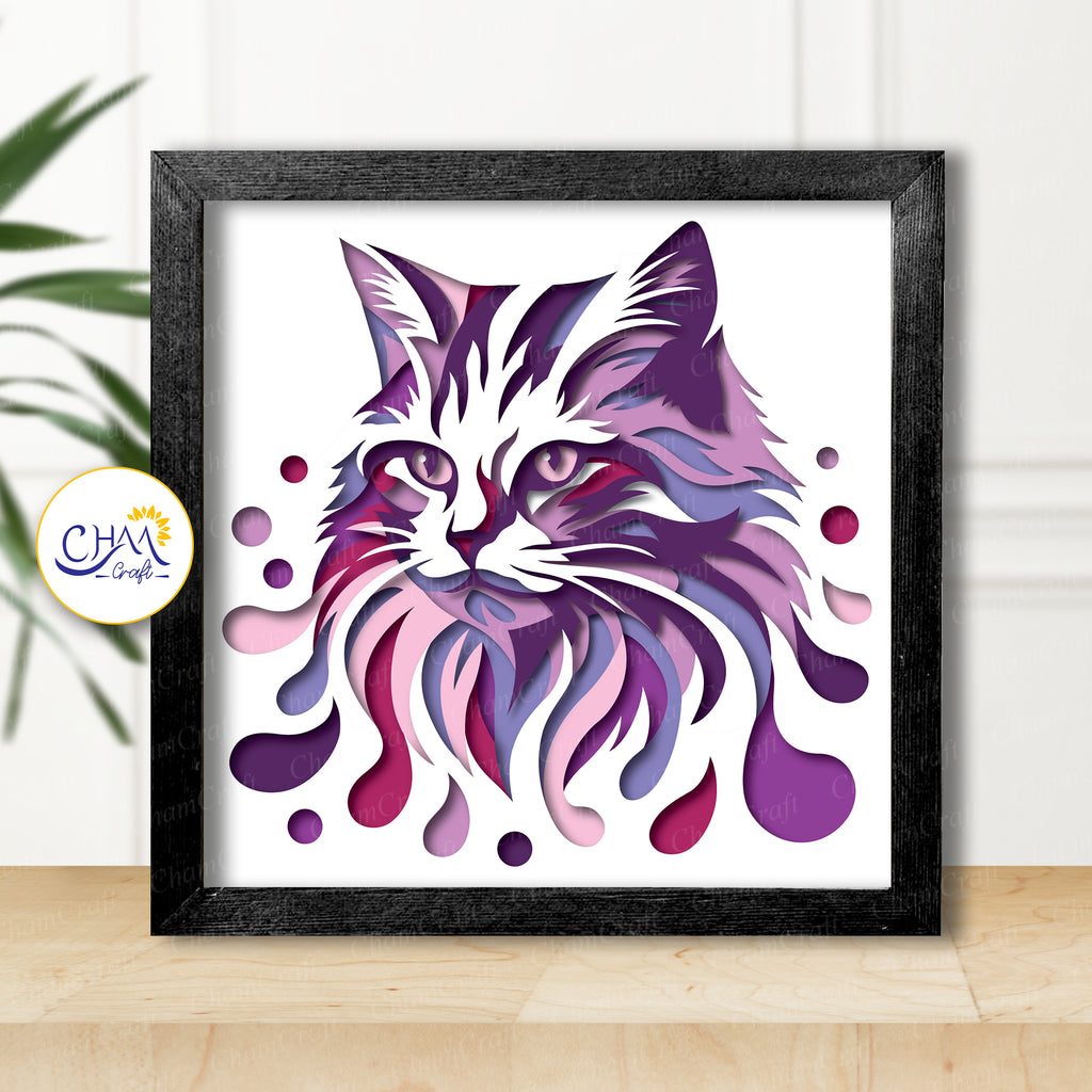 3D Cat Shadow Box SVG Paper Cut Template