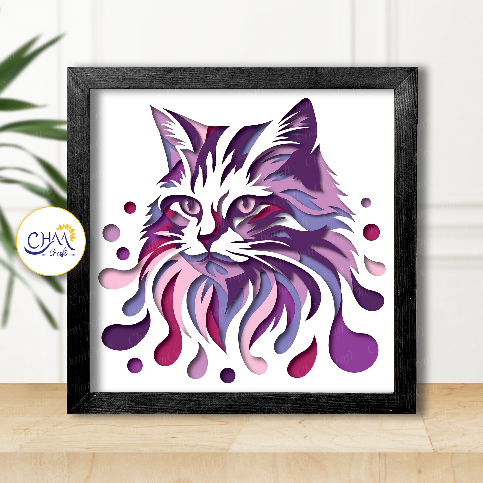 3D Cat Shadow Box SVG Paper Cut Template