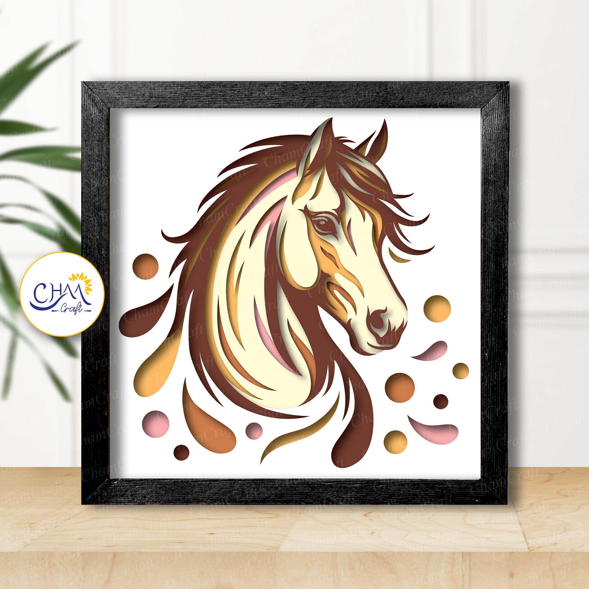 3D Horse Shadow Box SVG Paper Cut Template