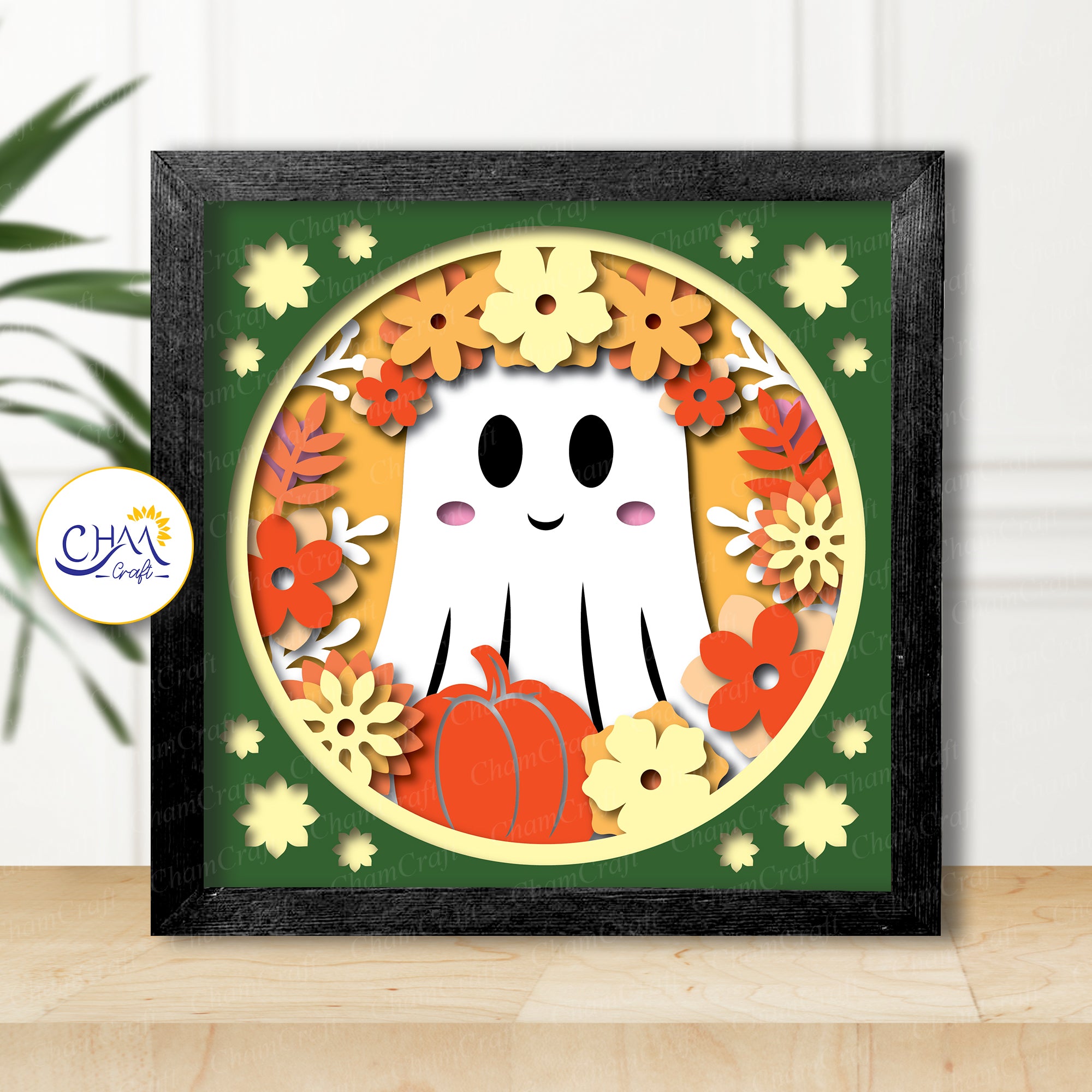3D Floral Ghost Shadow Box SVG Paper Cut Template