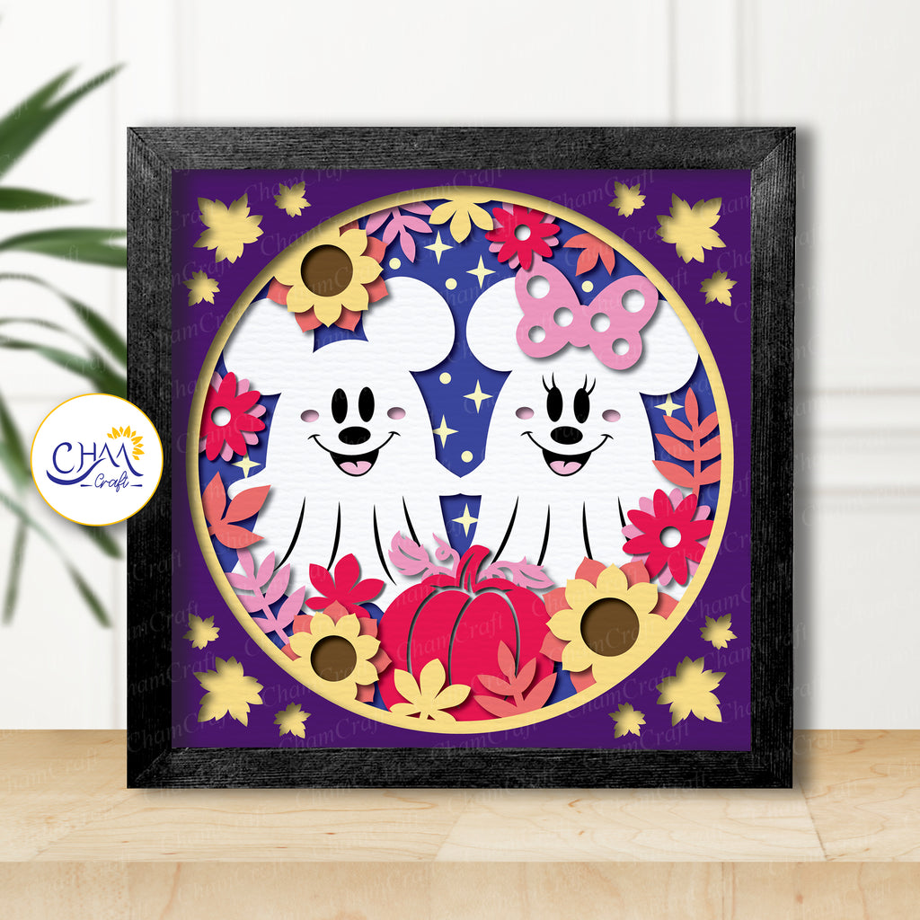 3D Couple Ghost Shadow Box SVG Paper Cut Template