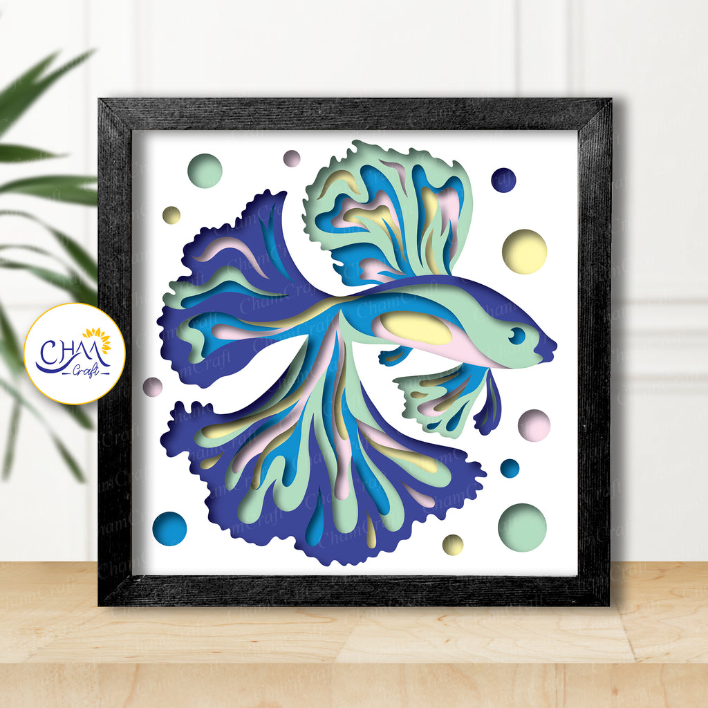 3D Betta Fish Shadow Box SVG Paper Cut Template