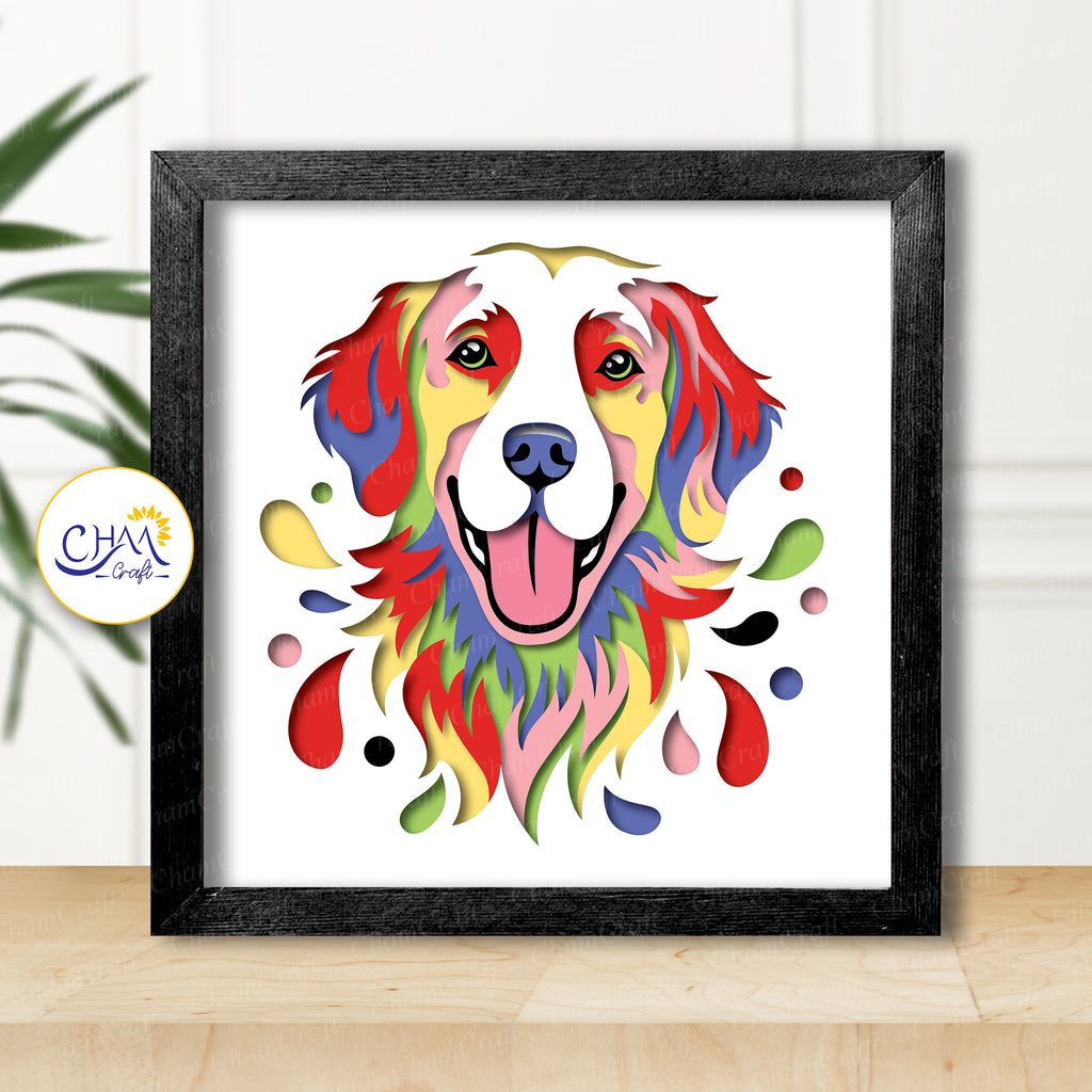 3D Golden Retriever Shadow Box SVG Paper Cut Template