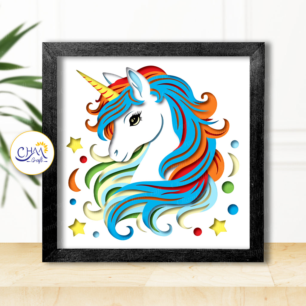 3D Unicorn Shadow Box SVG Paper Cut Template