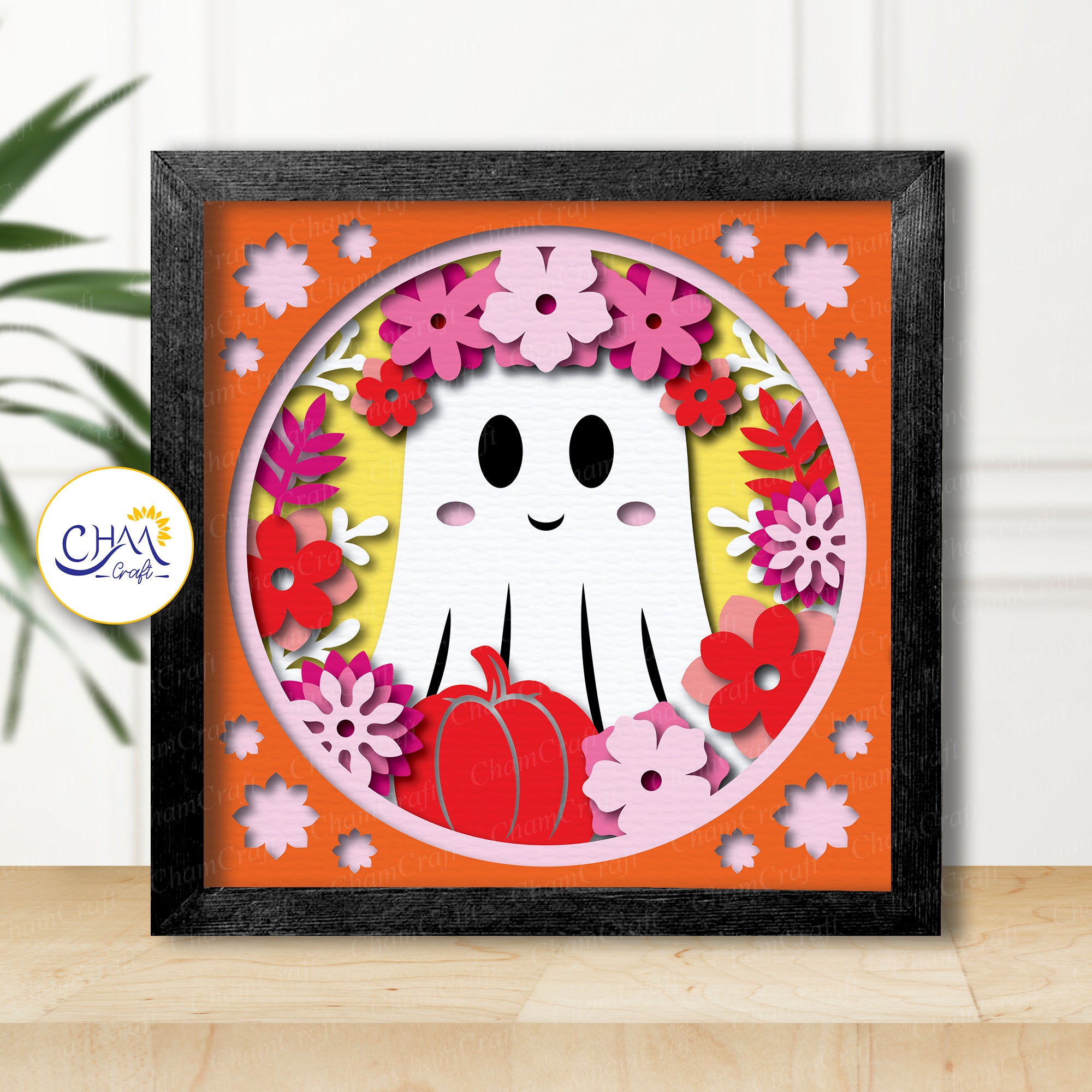 3D Floral Ghost Shadow Box SVG Paper Cut Template