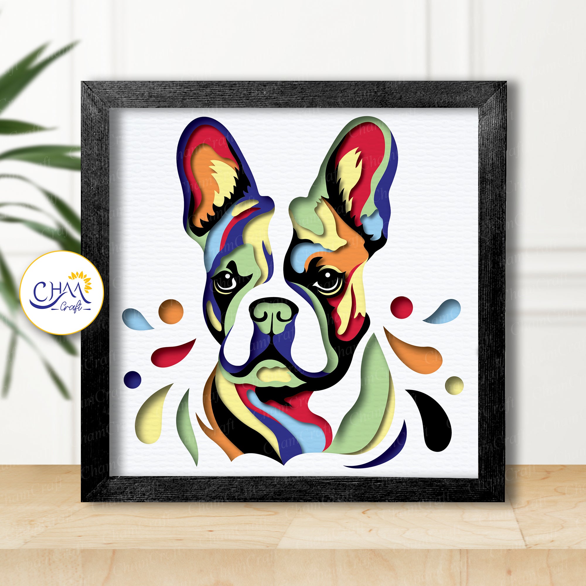 3D French Bulldog Shadow Box SVG Paper Cut Template