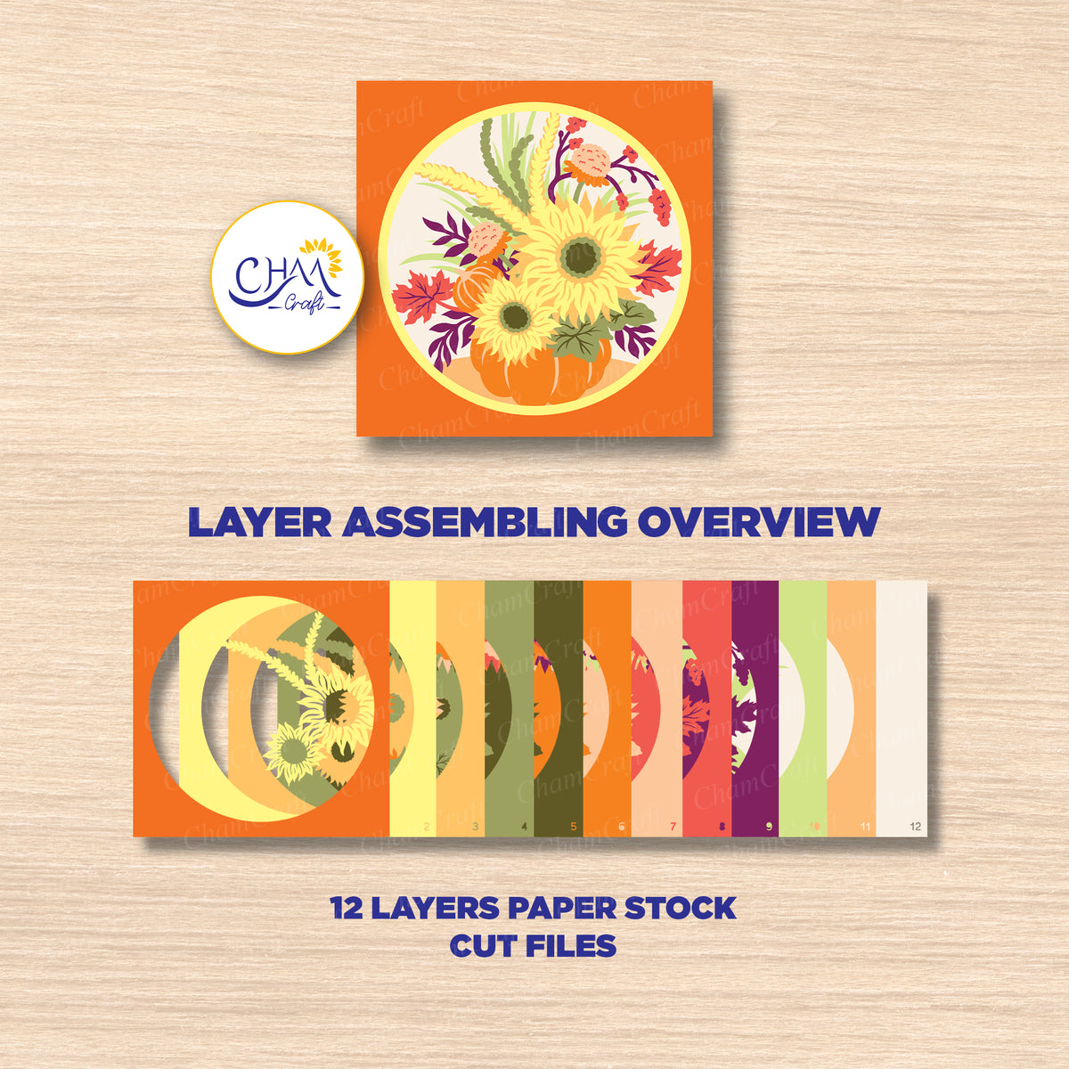 3D Fall Bouquet Shadow Box SVG Paper Cut Template
