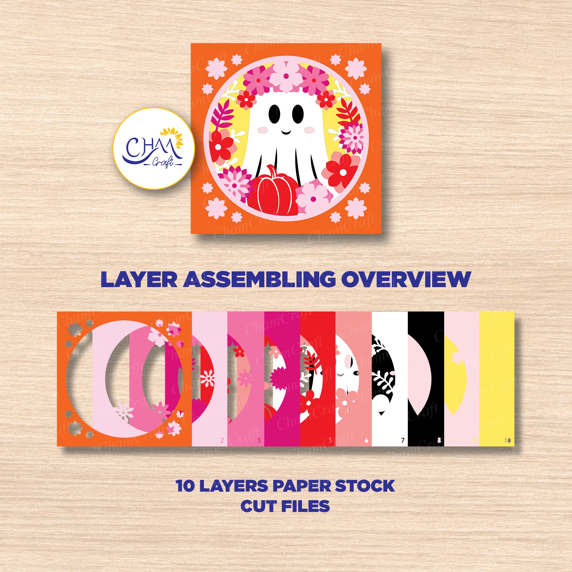 3D Floral Ghost Shadow Box SVG Paper Cut Template