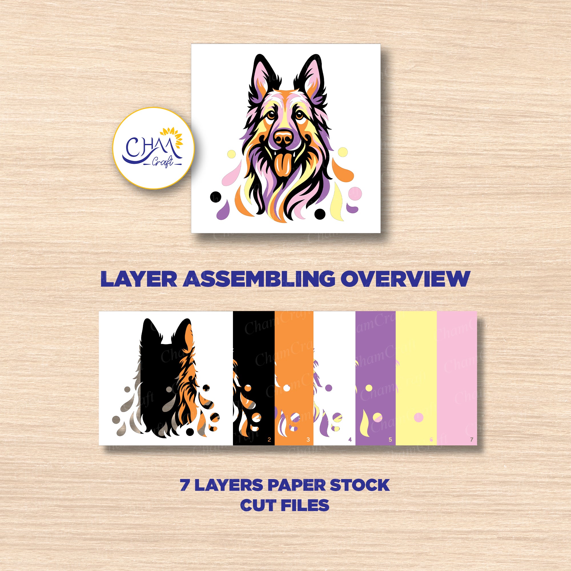 3D German Shepherd Shadow Box SVG Paper Cut Template