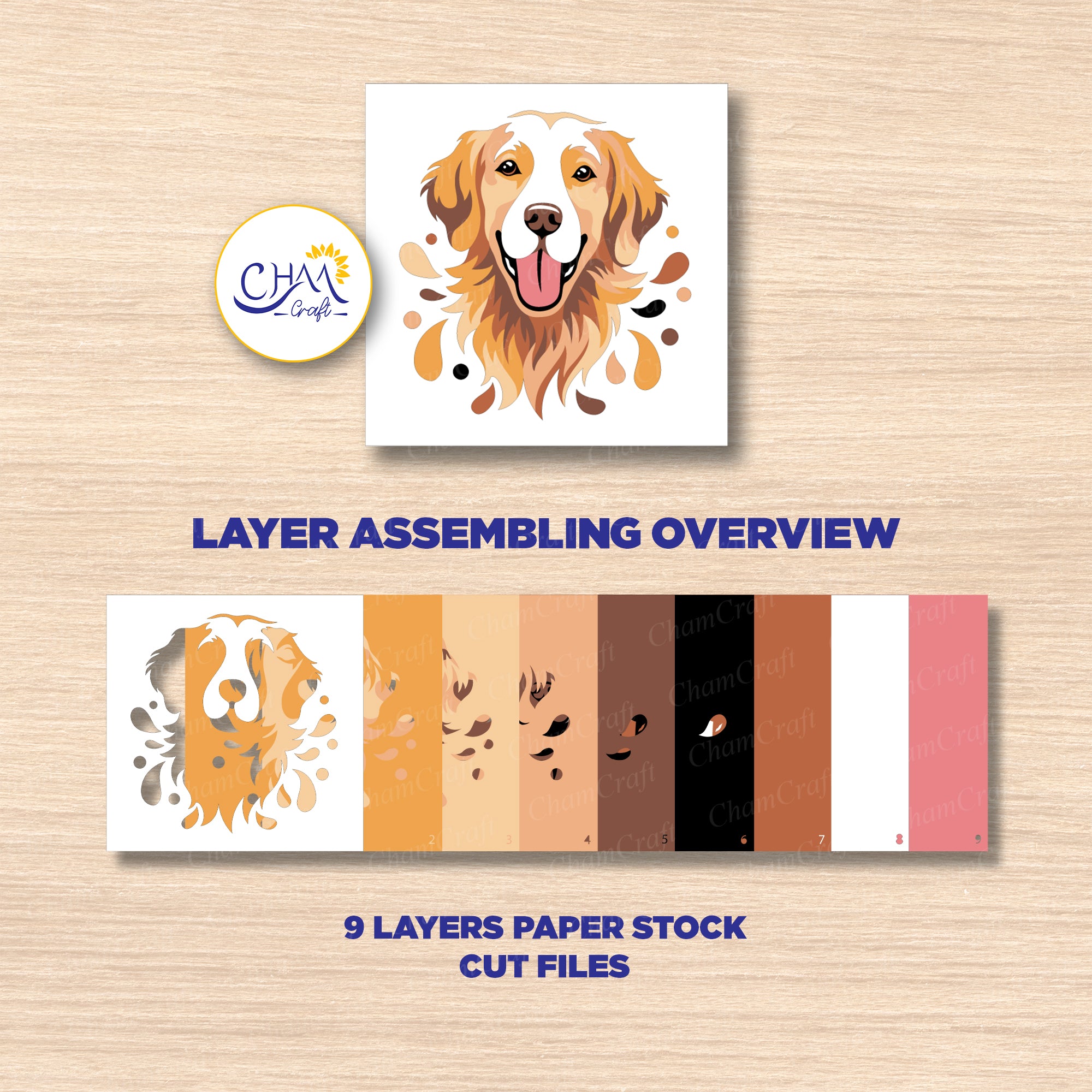 3D Golden Retriever Shadow Box SVG Paper Cut Template