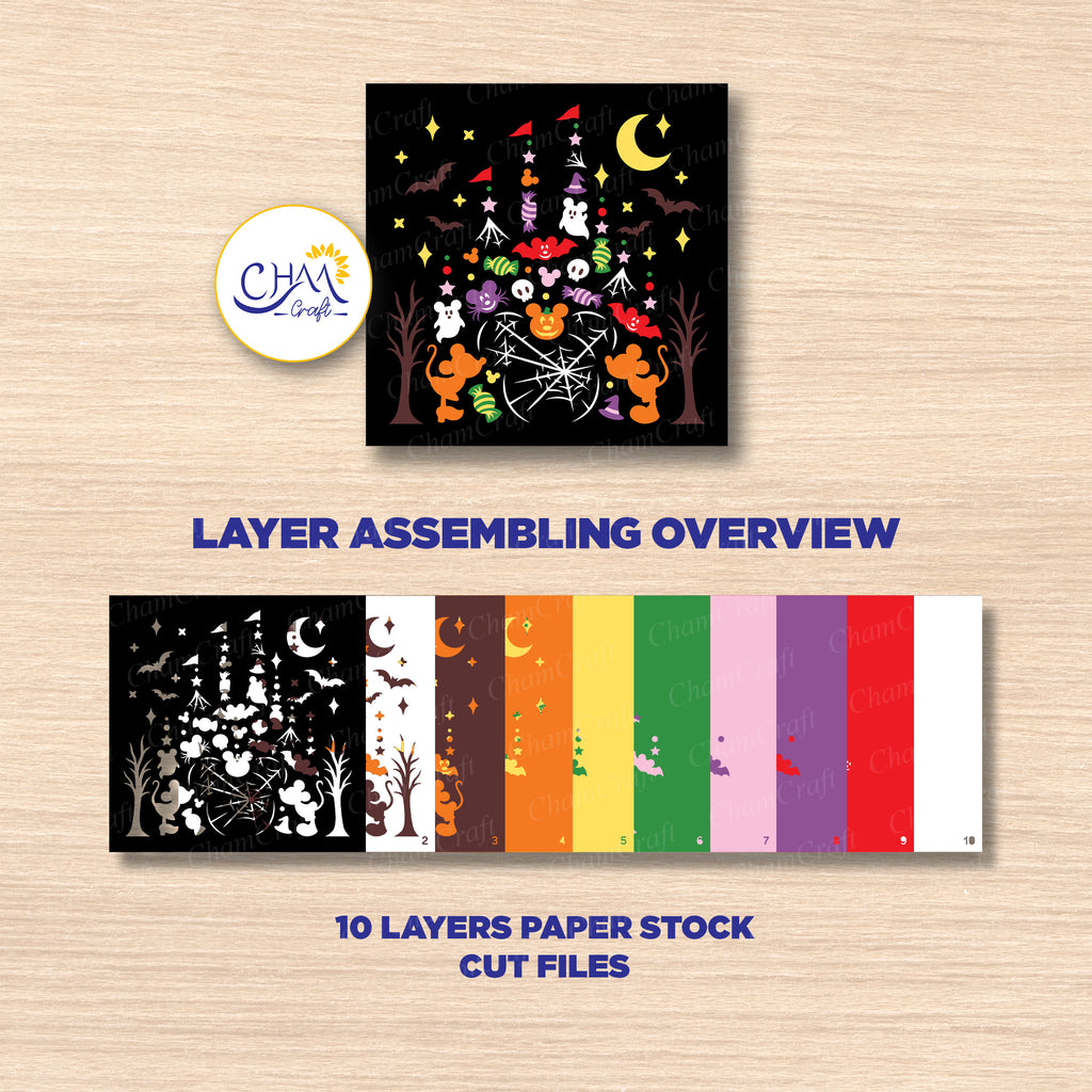 3D Halloween Castle Shadow Box SVG Paper Cut Template