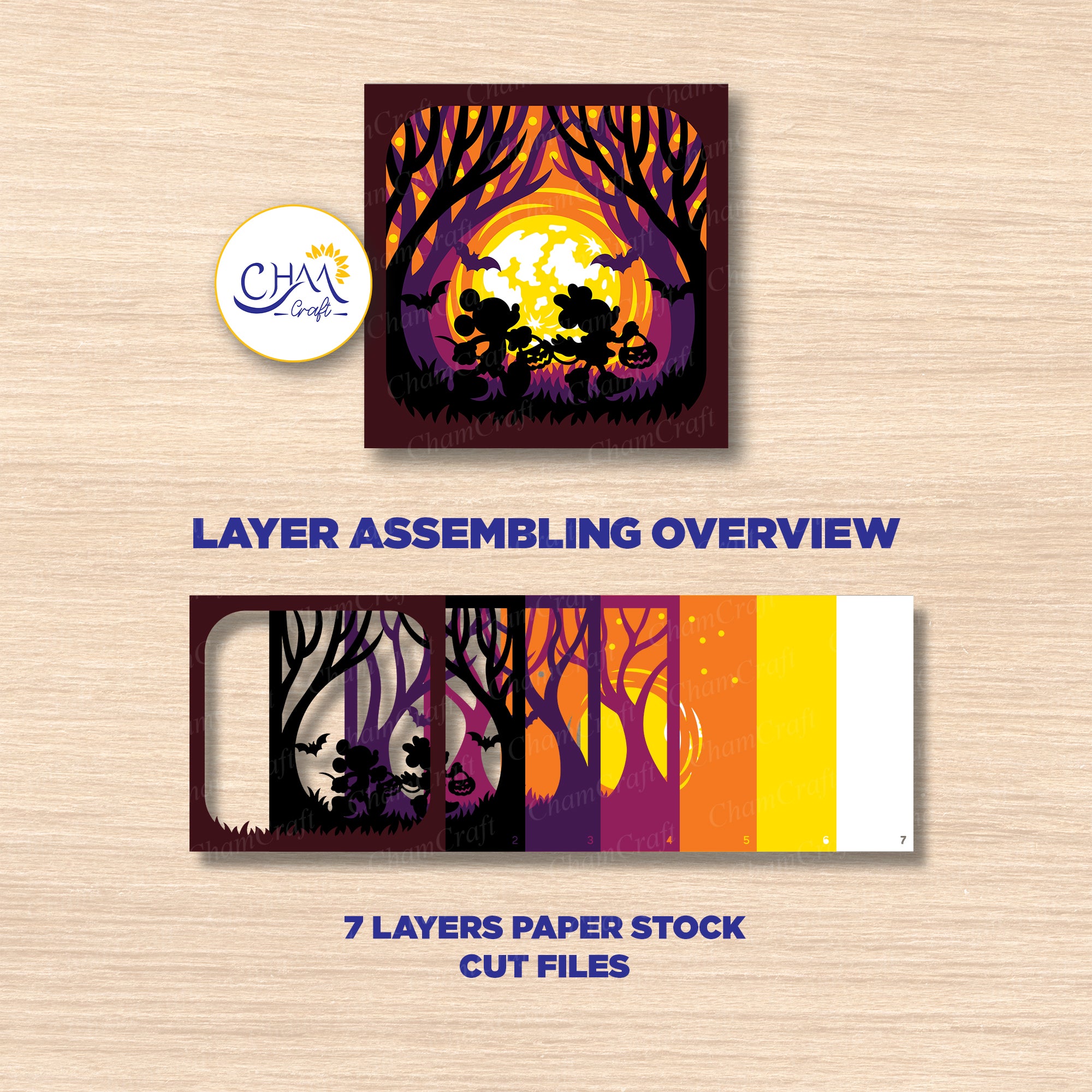 3D Halloween Scene Shadow Box SVG Paper Cut Template