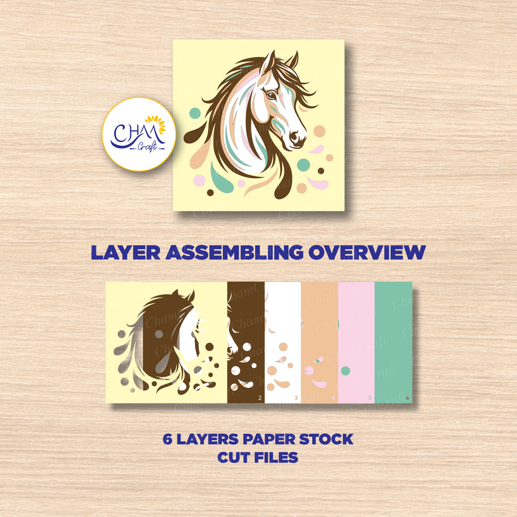 3D Horse Shadow Box SVG Paper Cut Template