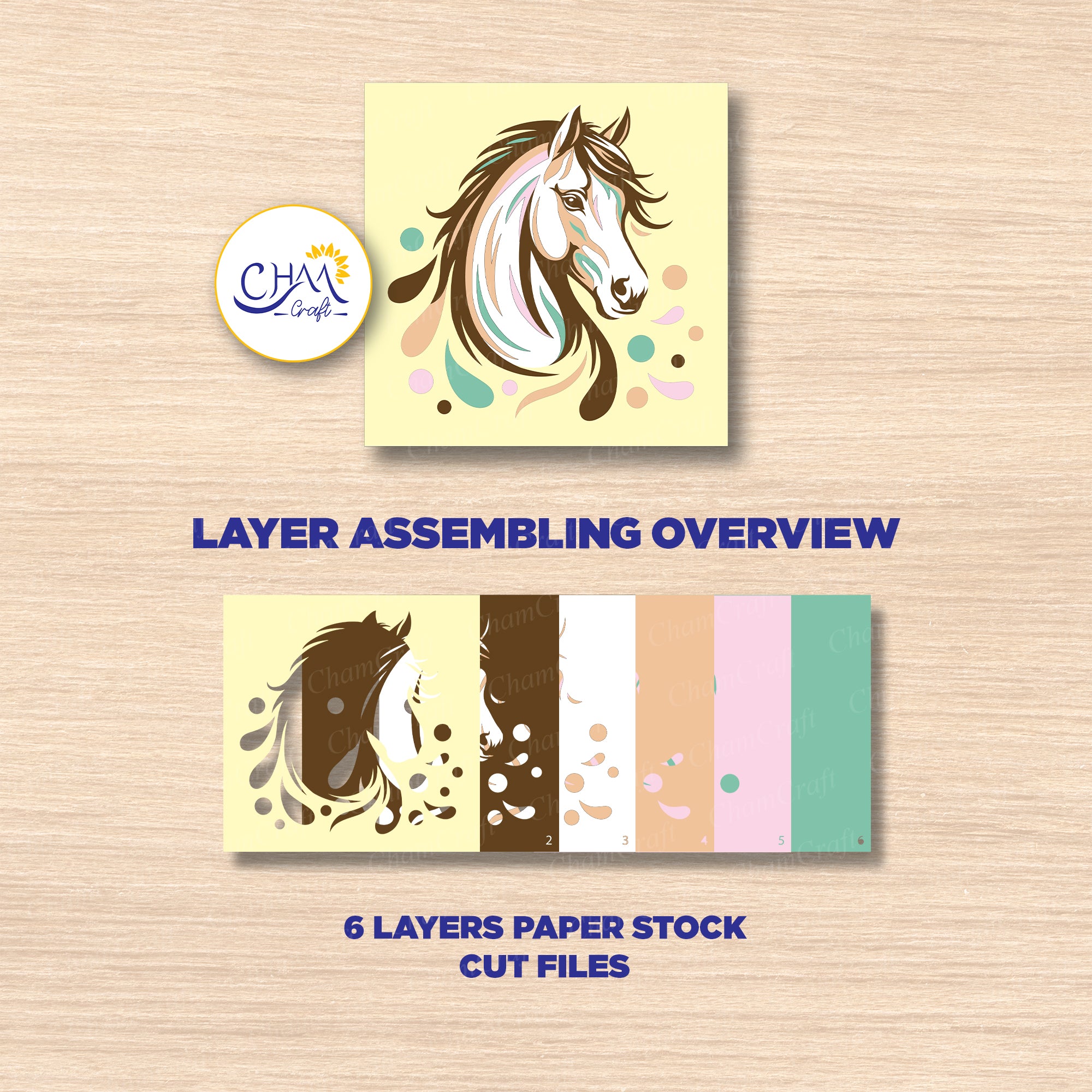 3D Horse Shadow Box SVG Paper Cut Template