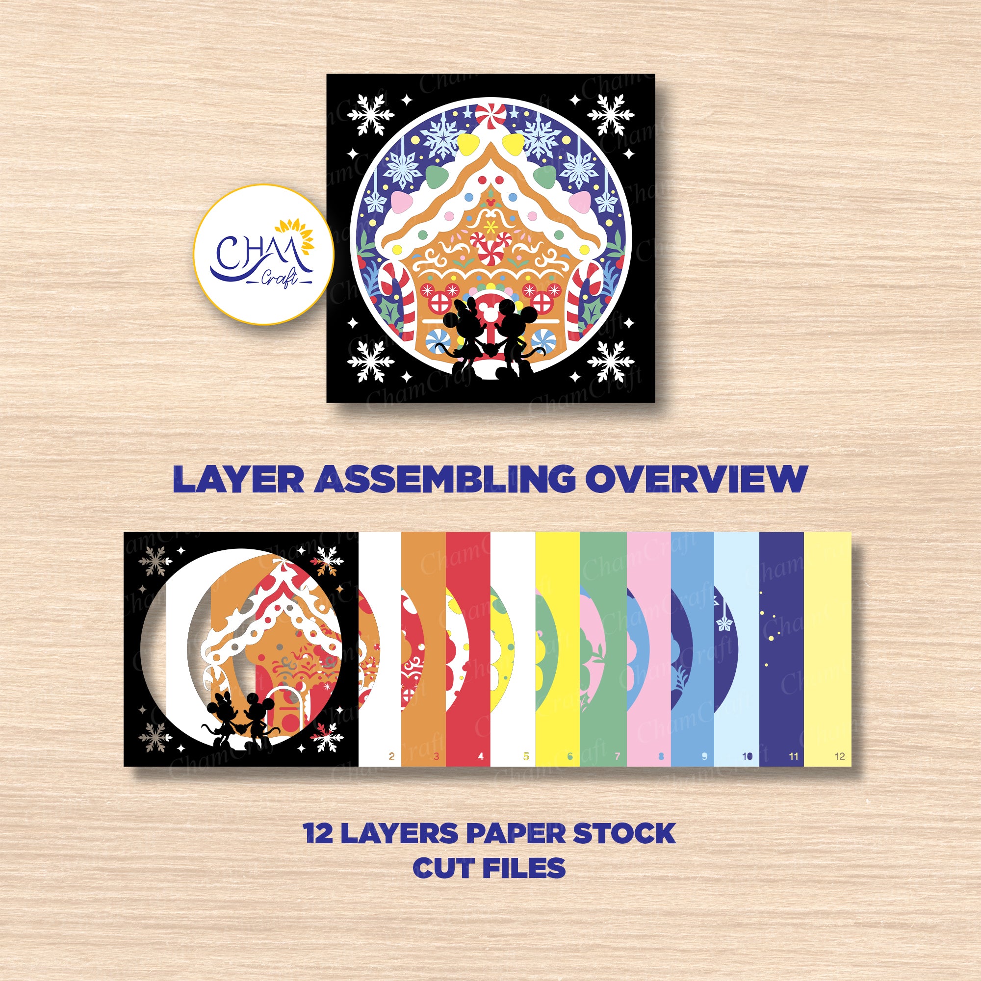 3D Gingerbread House Shadow Box SVG Paper Cut Template