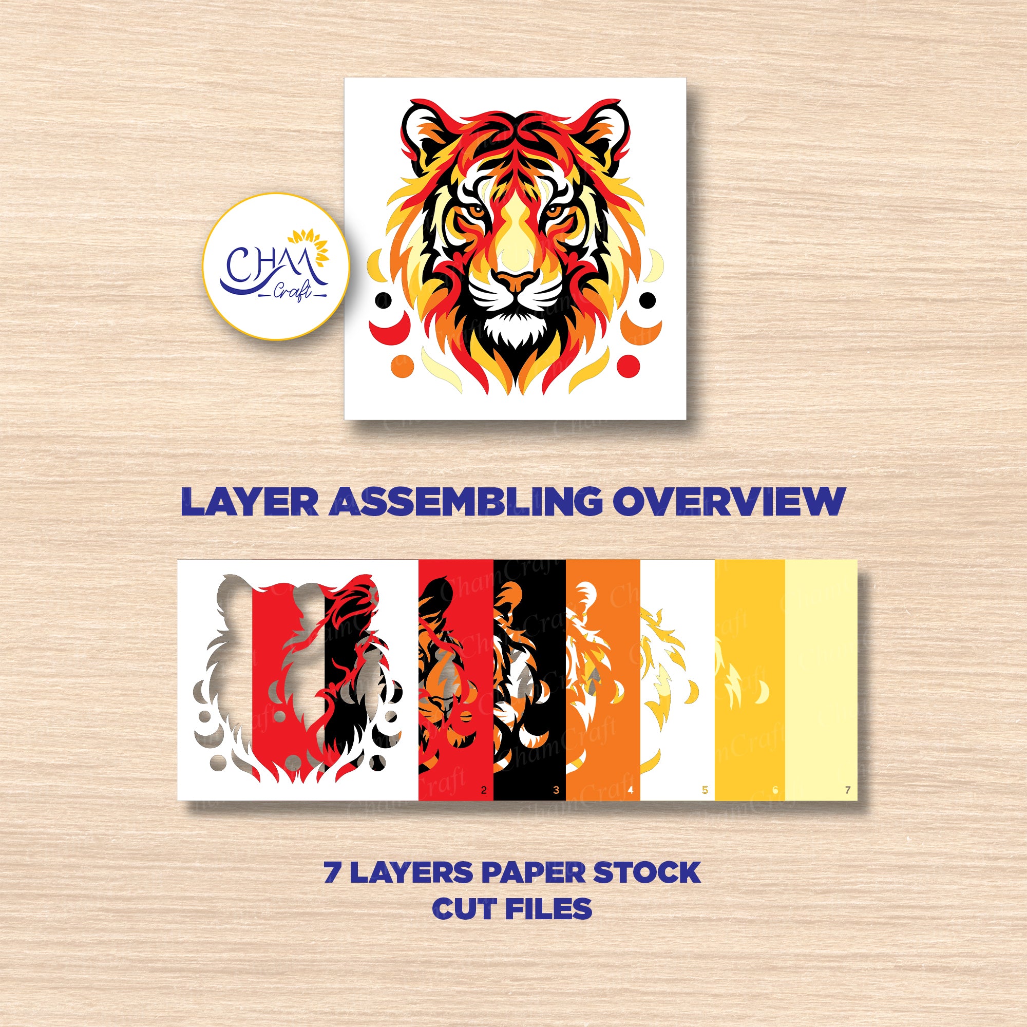 3D Tiger Shadow Box SVG Paper Cut Template