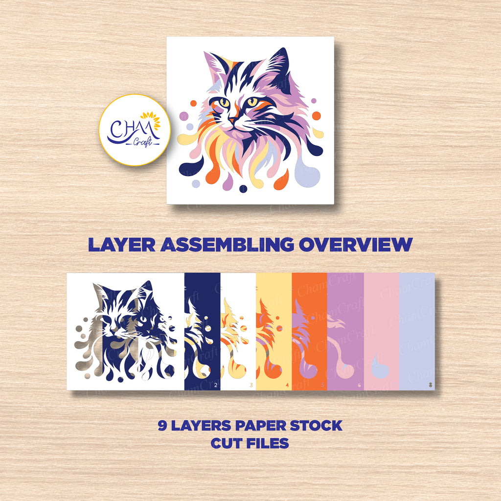 3D Cat Shadow Box SVG Paper Cut Template