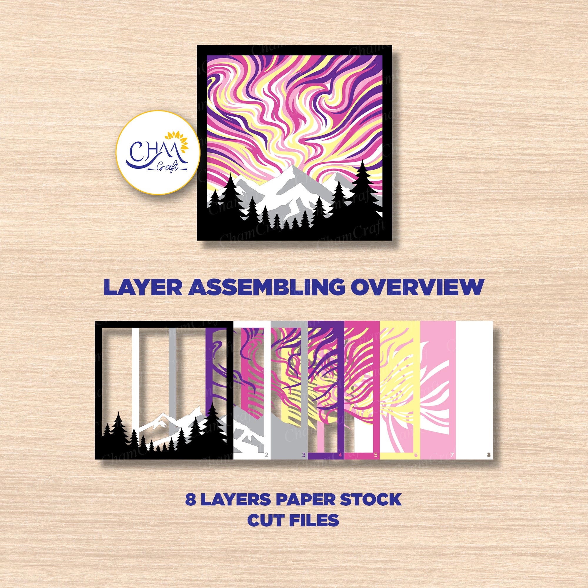 3D Northern Light Shadow Box SVG Paper Cut Template