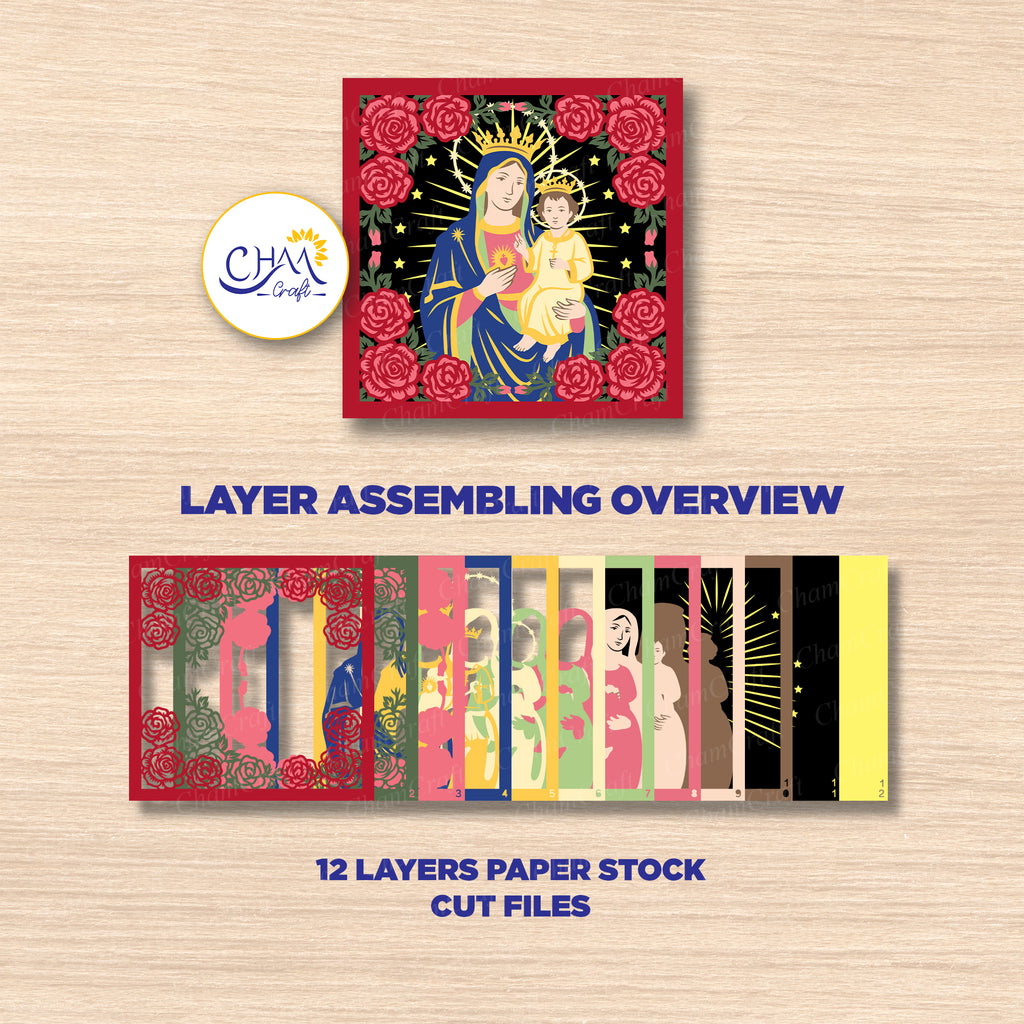 3D Virgin Mary Shadow Box SVG Paper Cut Template