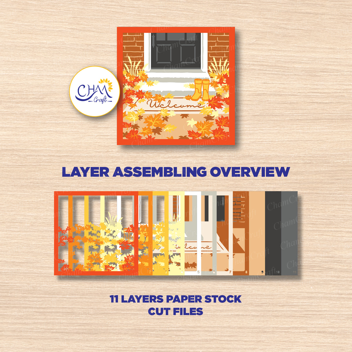 3D Welcome Autumn Shadow Box SVG Paper Cut Template
